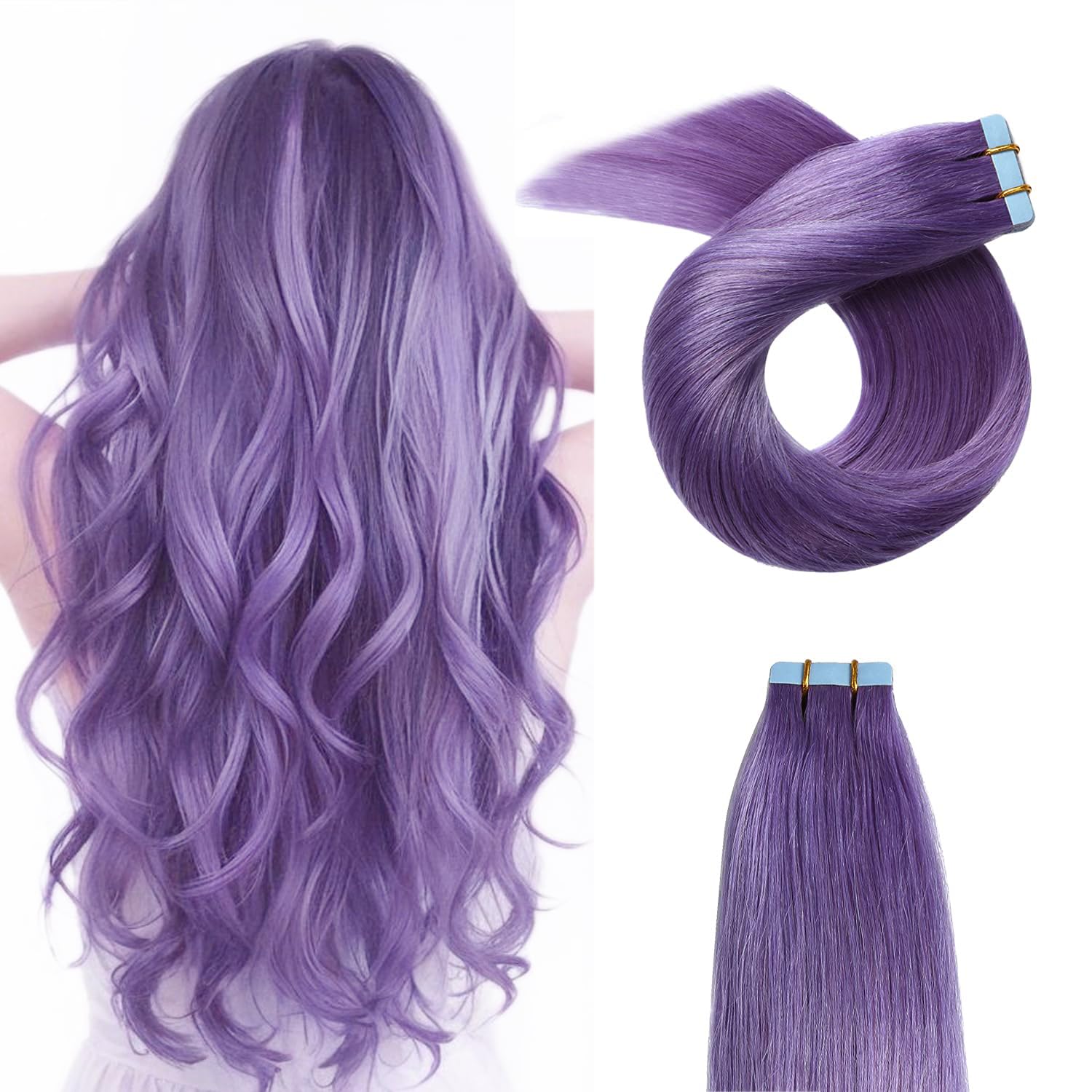 Yilite 20Pieces/Pack Purple Tape In Hair Extensions Human Hair,12Inch 40G Purple Tape In Human Hair Extensions,Seamless Skin Wef
