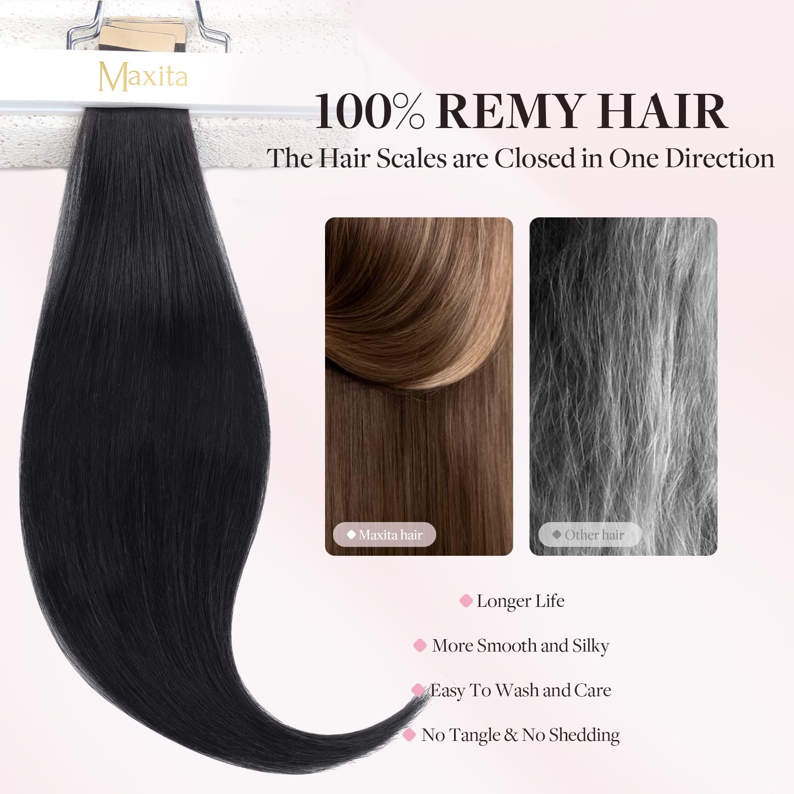 Maxita Tape In Hair Extensions Human Hair Jet Black 14 Inch 50G 20Pcs Remy Human Hair Extensions Straight Seamless Real Hair Ext
