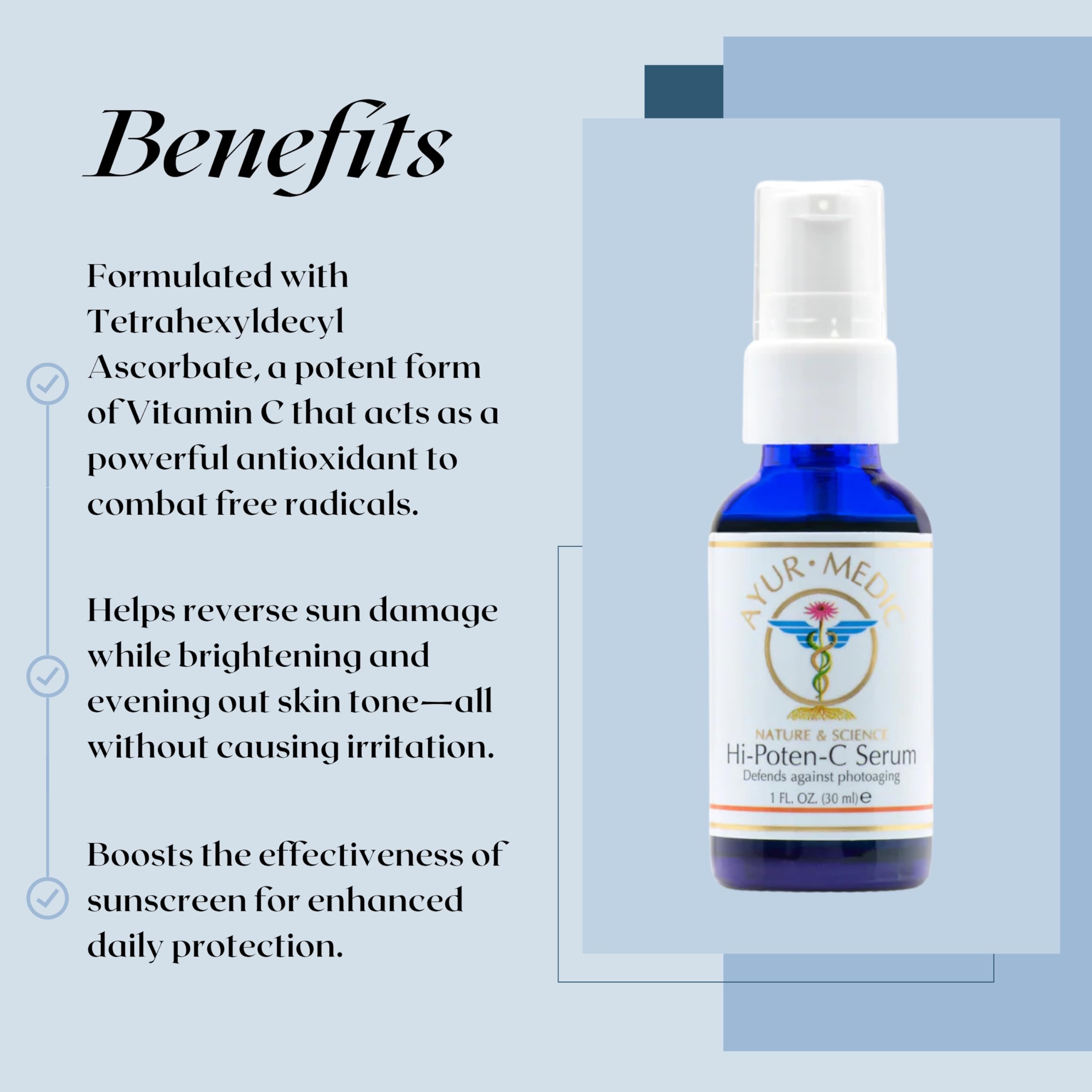 Ayur Medic Hi-Poten-C Serum - Vitamin C Face Serum, With 10% BV-OSC Stable Vitamin C, Vitamin E, Neossance Squalane, and Antioxi
