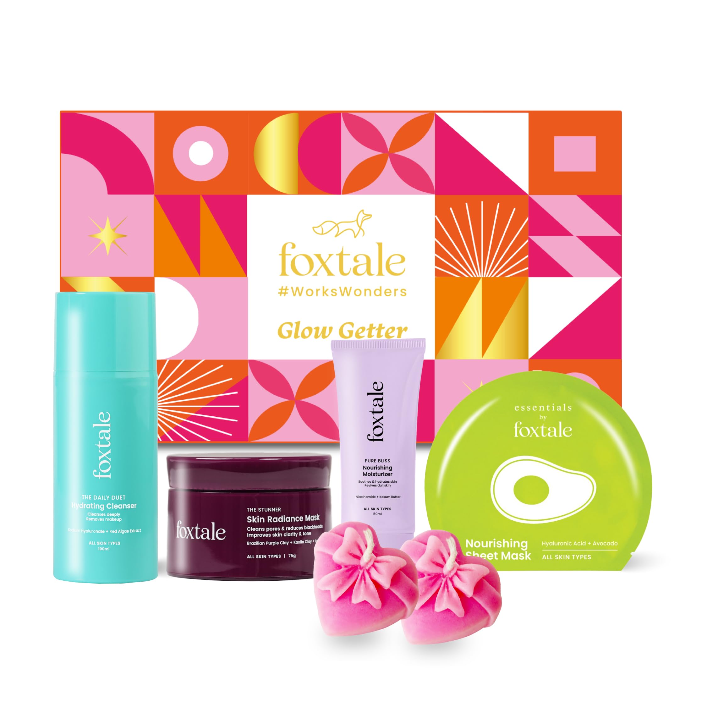 Foxtale Glow Getter Skincare Gift Set With Lactic Acid, Hyaluronic Acid & Niacinamide | For Glowing, Radiant Skin | Skincare Kit