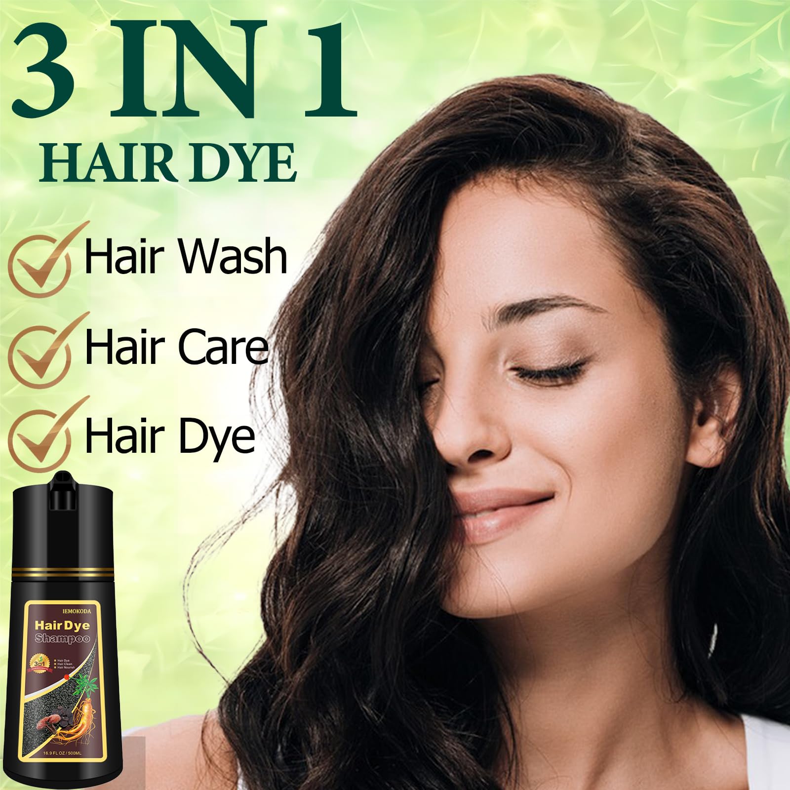 Instant Herbal Dye/Color Shampoo 3 In 1 For Gray Hair - For Women & Men, Natural, Easy To Use & Long Lasting Black Shampoo 500Ml