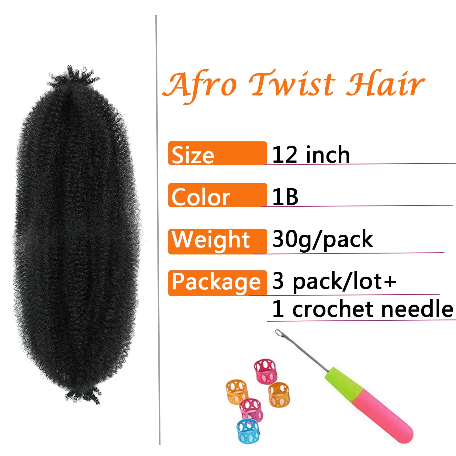 Springy Afro Twist Hair 12 Inch 3 Packs Kinky Twist Hair Black Color Pre Fluffed Marley Twist Braiding Hair For Black Women (12