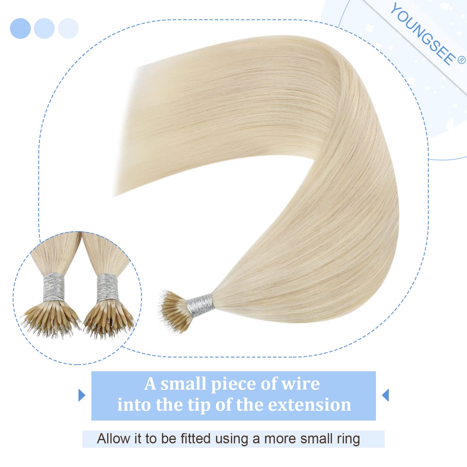 Youngsee Nano Hair Extensions Human Hair Platinum Blonde Nano Tip Hair Extensions Human Hair Blonde Nano Bead Hair Extensions Bl