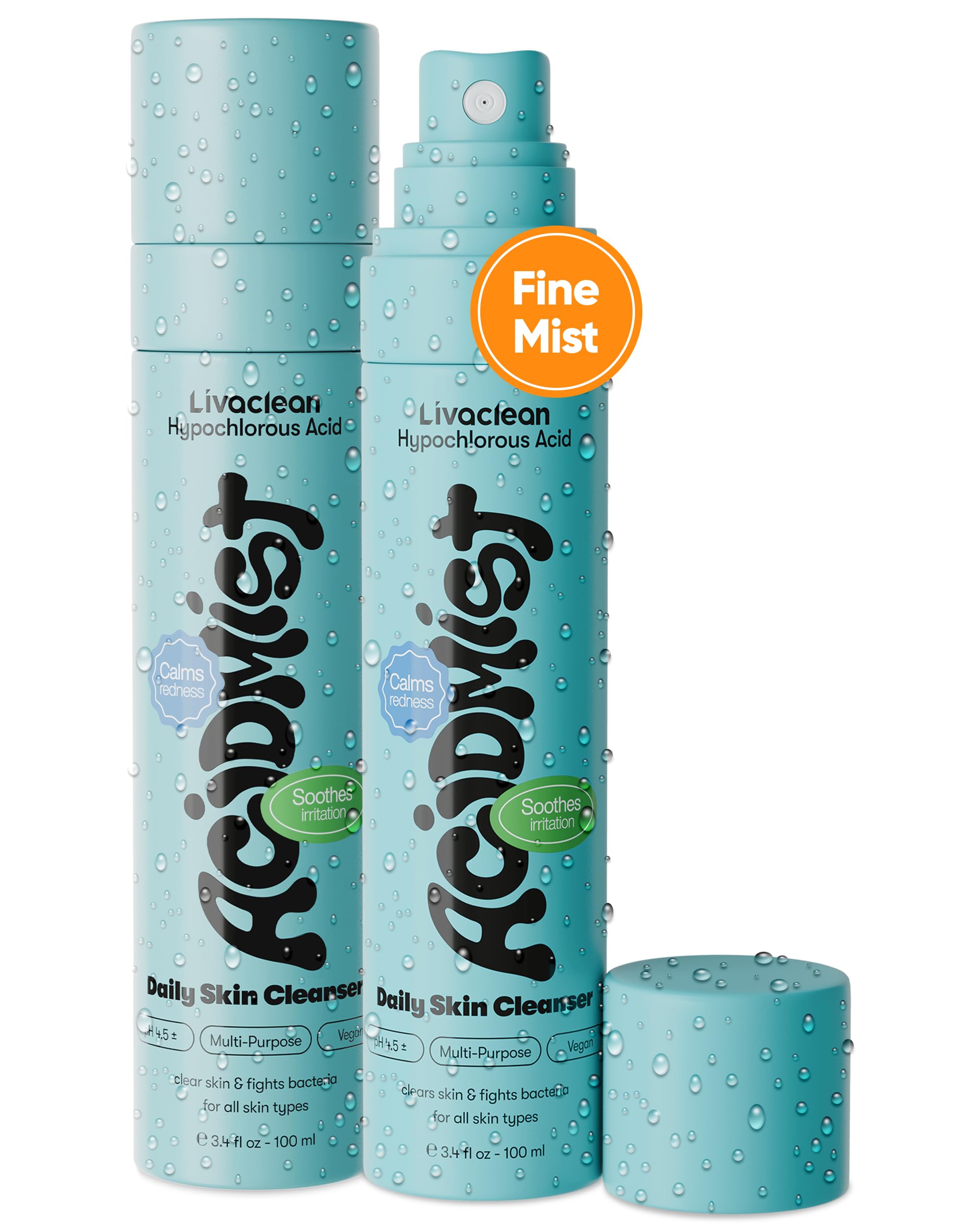 2 Pack Hypochlorous Acid Spray for Face & Body - 2 x 3.4 fl oz - Helps Reduce Redness and Breakouts - Multi-Purpose Travel Size 