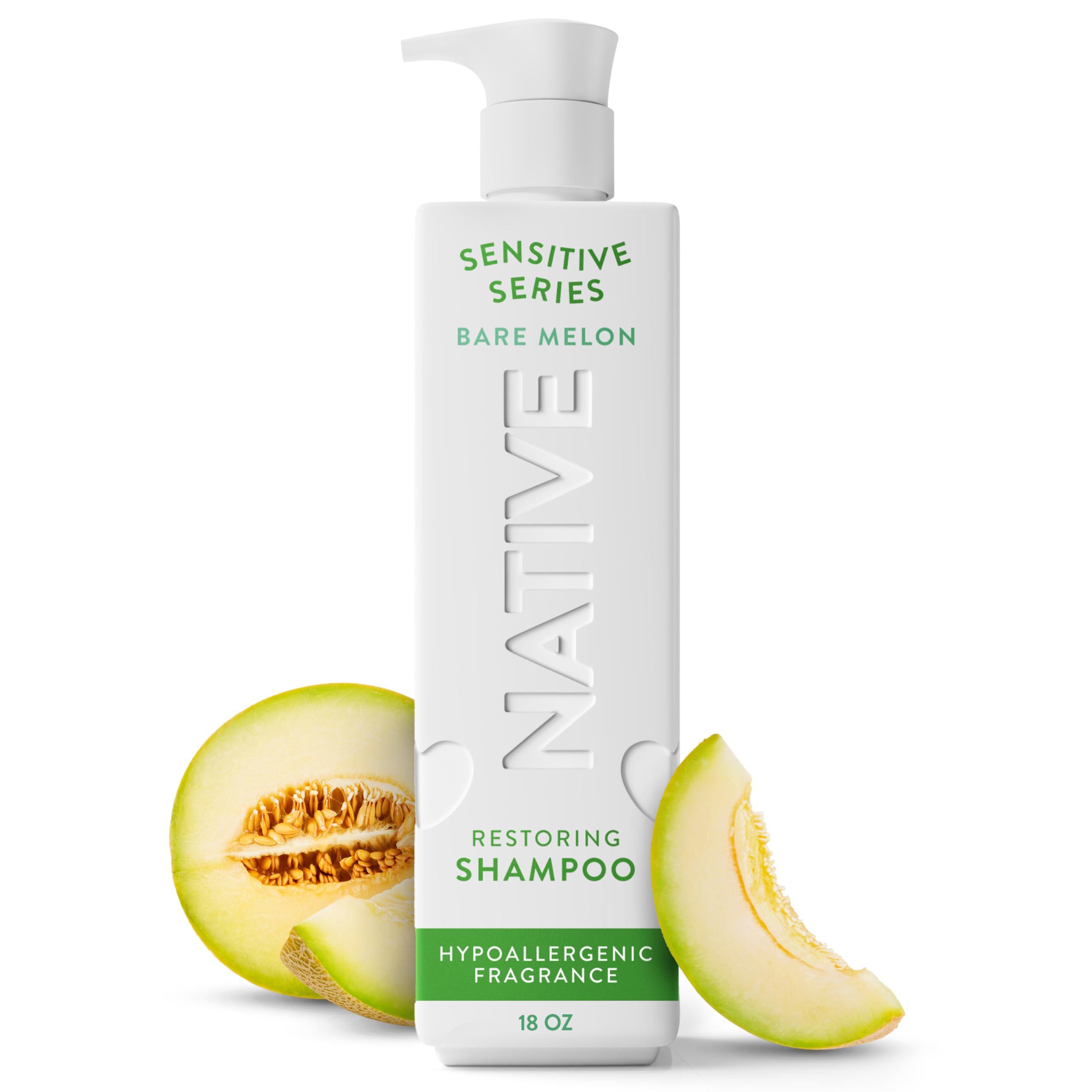 Native Restoring Shampoo for combo hair and scalp, Bare Melon, for sensitive skin, Hypoallergenic, 18 FL Oz