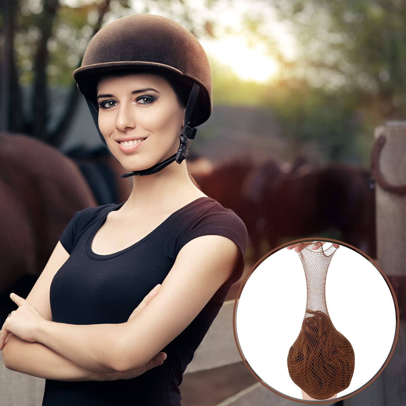 Yuxung 4 Pieces Equestrian Hair Net Women Ride Hair Net No Knot Cap Weaving Caps Wig for Long and Short(Blonde, Brown)