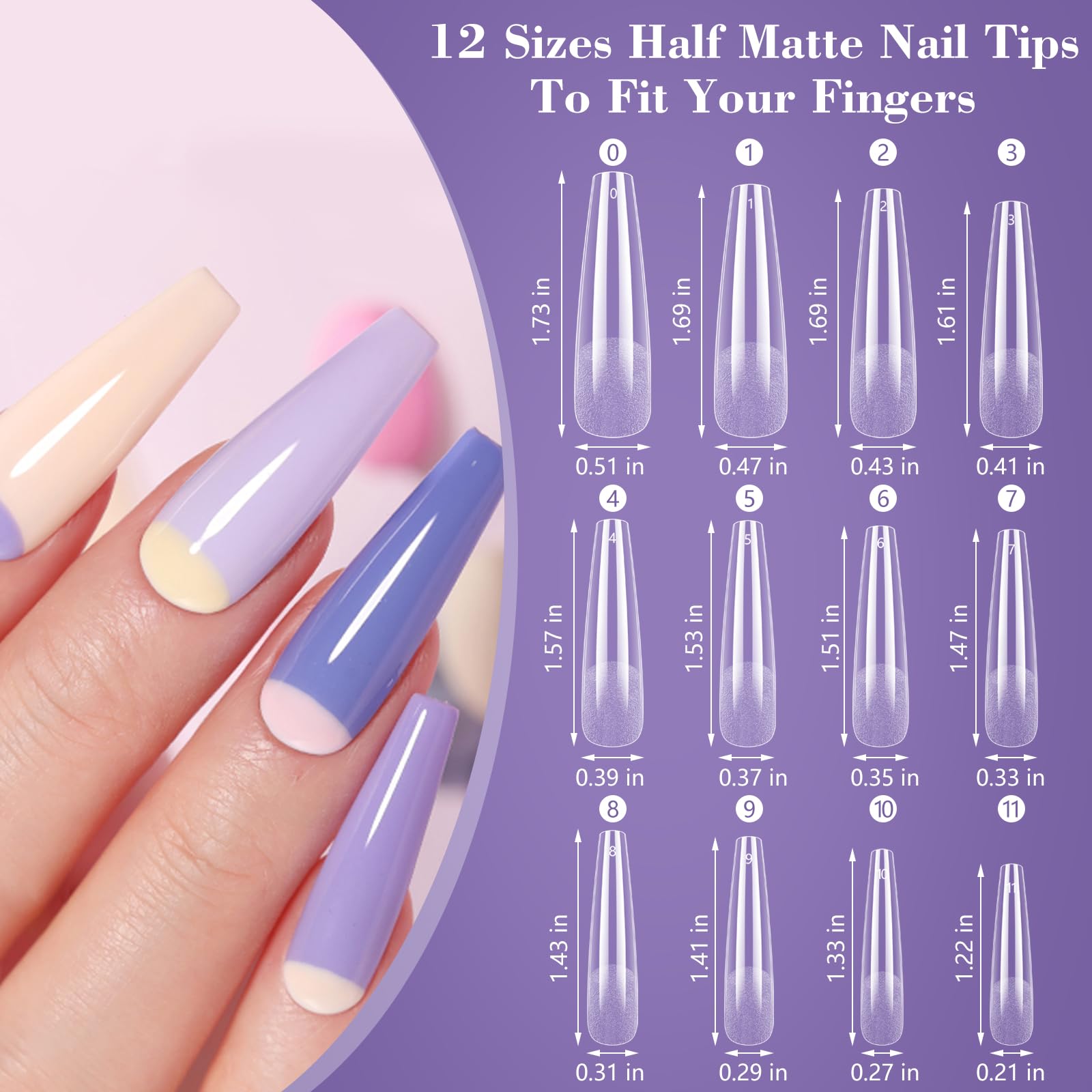 Clear Coffin Nail Tips, Gel Nail Tips For Acrylic Nails Professional,240Pcs Xl Nail Tips Half Matte Full Cover Ballerina Press O