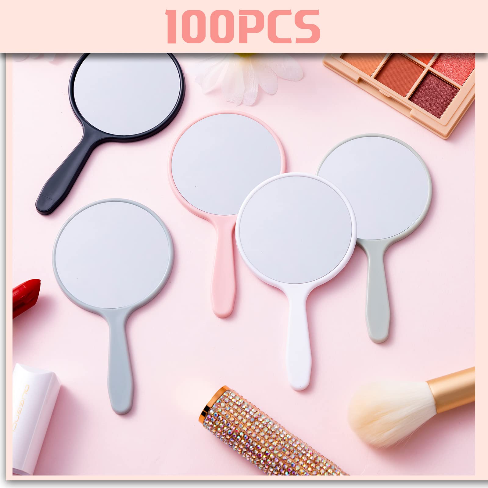 Vinsot 100 Pcs Handheld Mirror Small Hand Mirror Bulk with Handle Plastic Travel Makeup Cosmetic Compact Portable Vanity 3.94 x