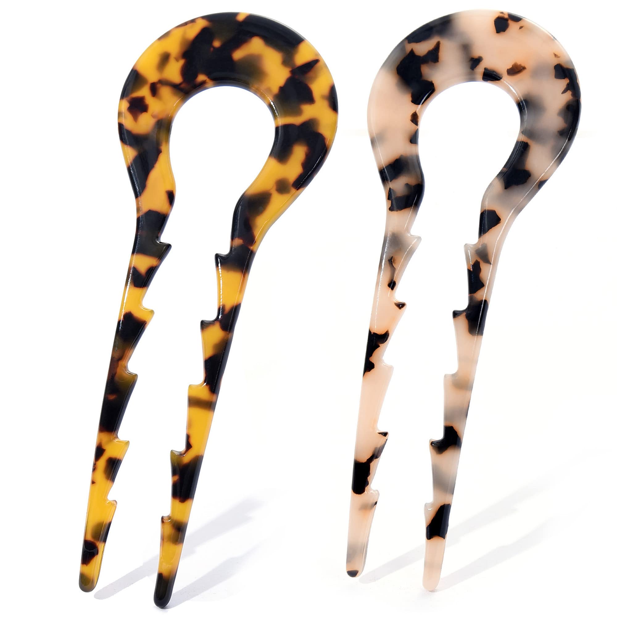 Large U Shape Hair Fork 5 inch French Hair Pin for Thick Long Hair,Acetate 2 Prong Updo Chignon Pins For Women Girls Buns,2pack