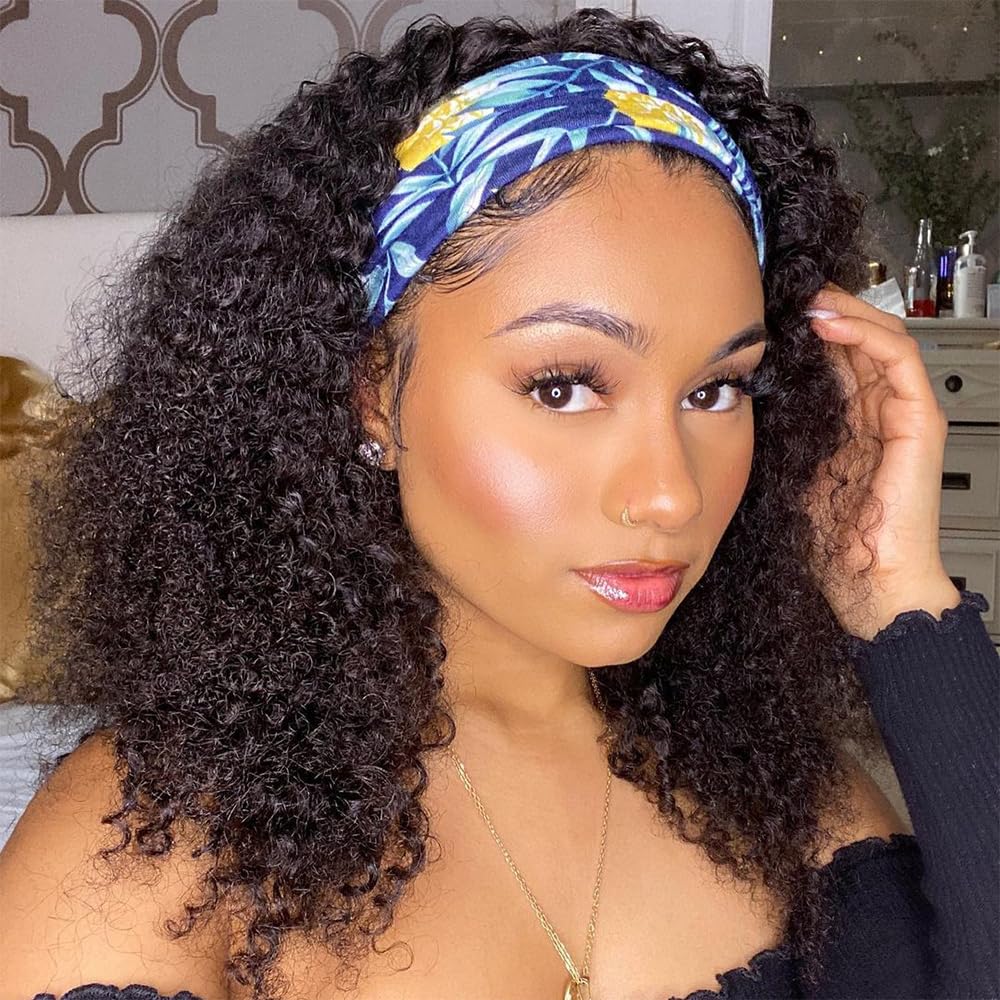 Headband Wig Human Hair Kinky Curly Headband Wig Human Hair None Lace Front 150% Density Brazilian Virgin Human Hair Headband Wi