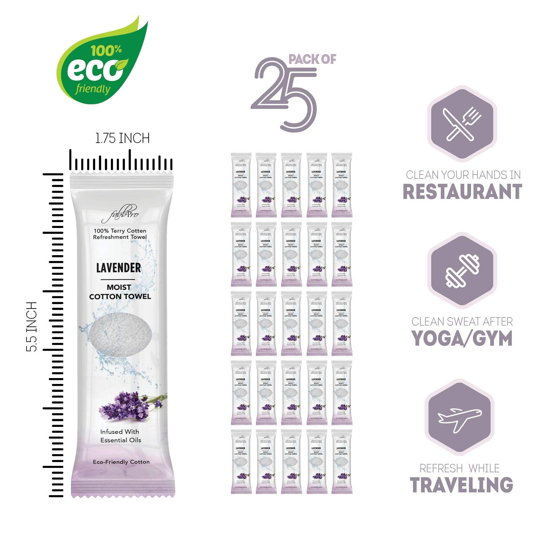 Fabbpro Oshibori Moist Terry Cotton Refreshment Towels (50 Pack, 8 X 8 Inches) - White Mildly Scented Pre-Moistened Towel To Use
