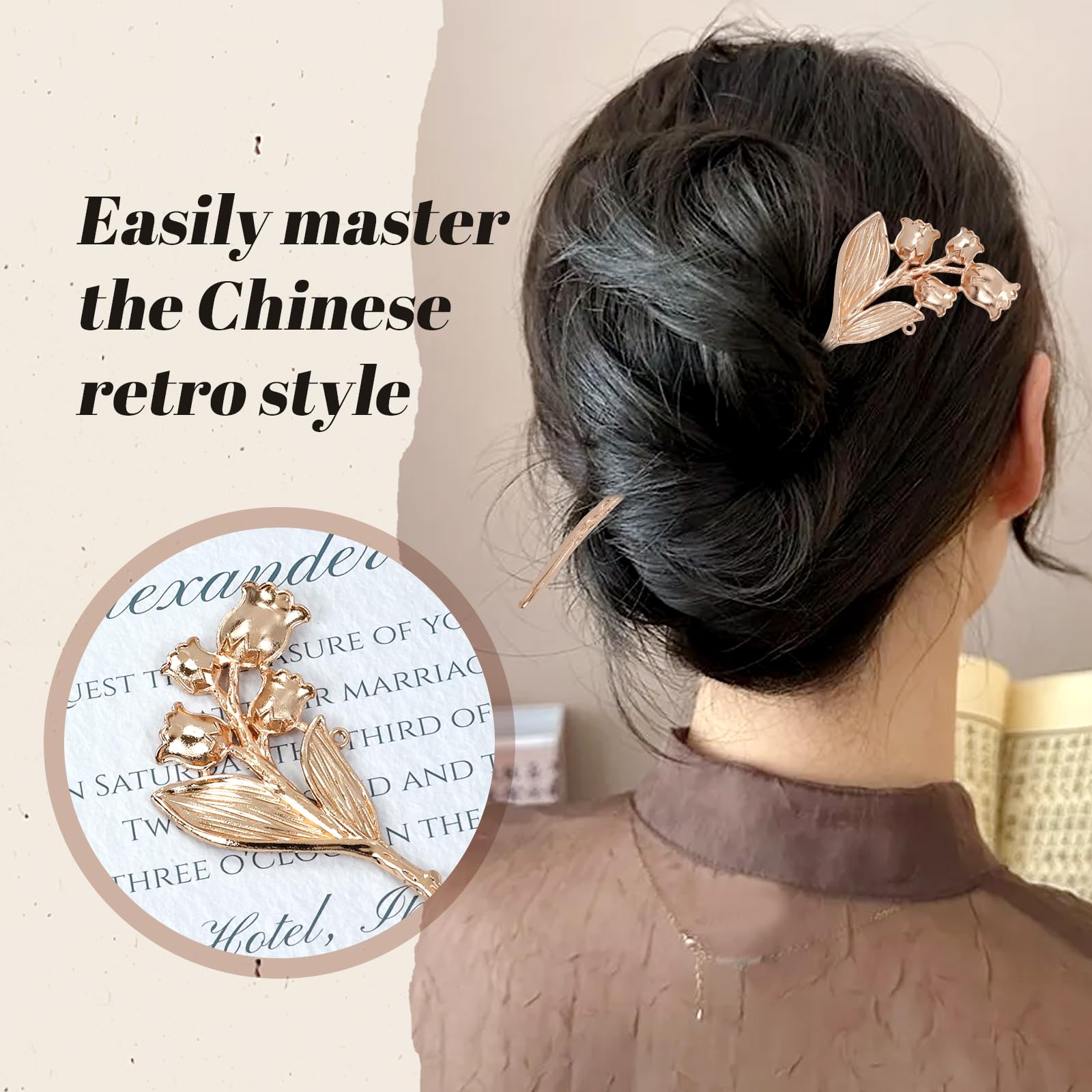 Lawie 10 Pack Gold Hair Sticks Flower Leaf Decorative Metal Long Hair Pins Bun Holders Chopsticks For Hair Chinese Hanfu Costume