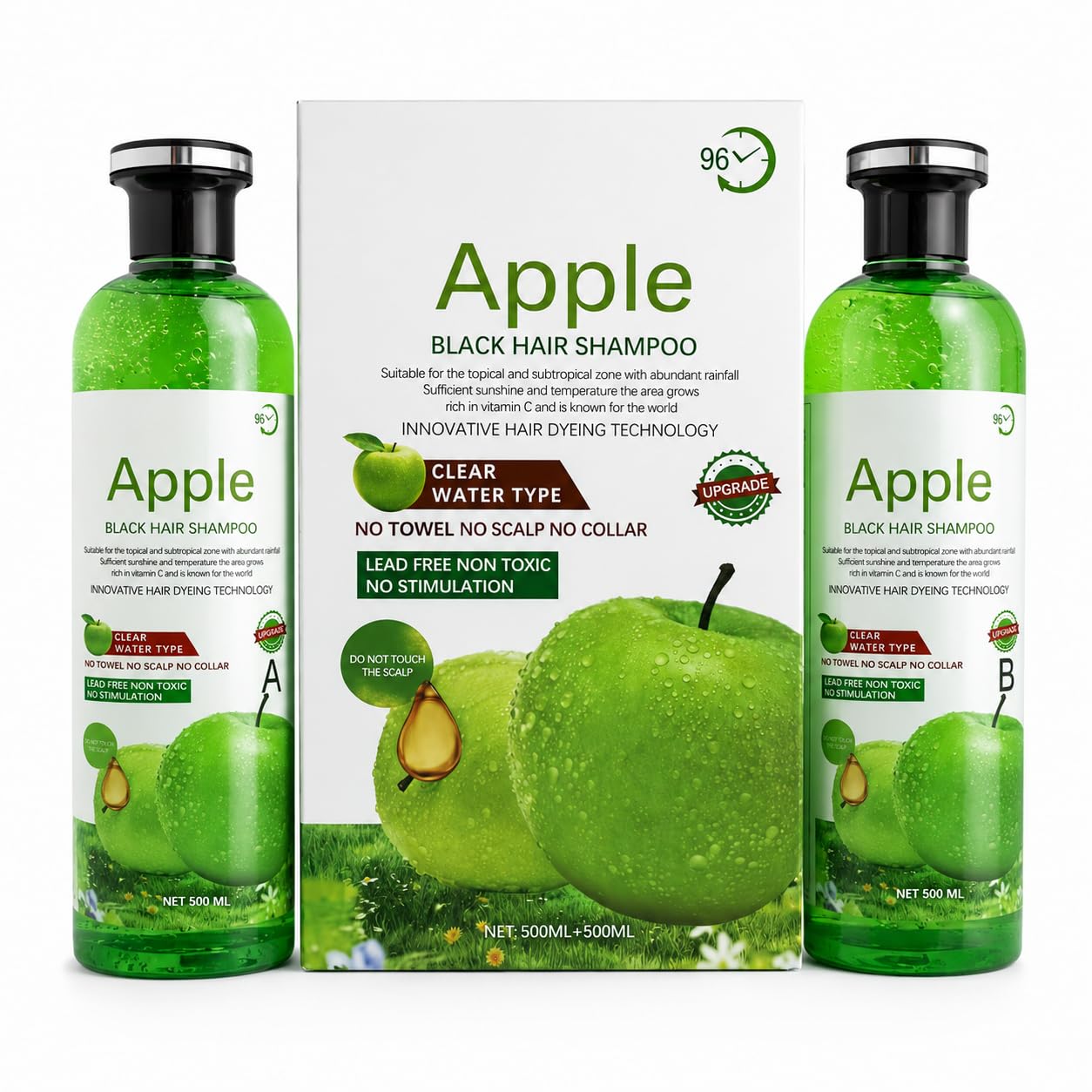 Apple Black Hair Color Shampoo  AmmoniaFree Herbal Gray Hair Dye, 3in1 Instant Hair Color & Root Touch Up, LongLasting Natu