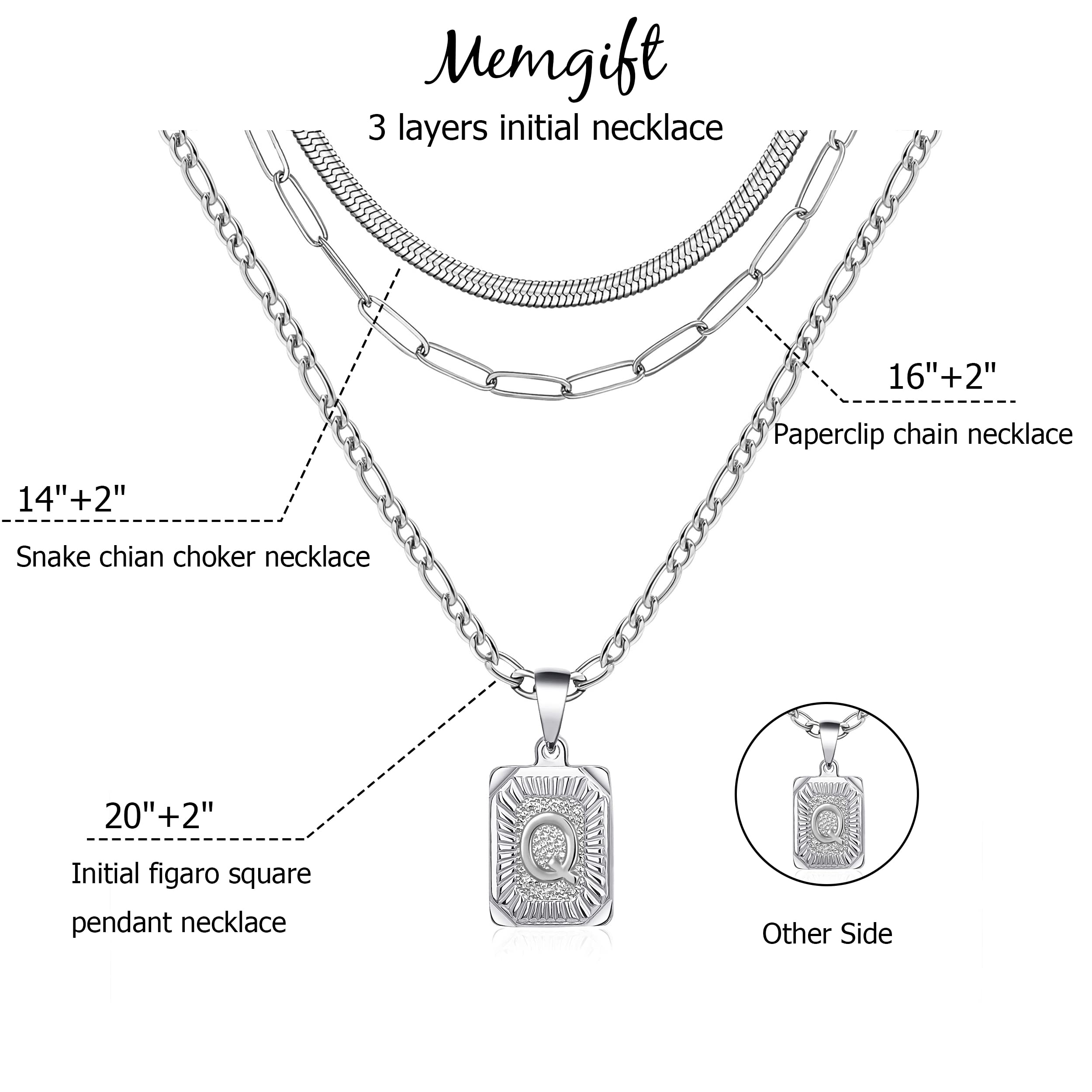 Memgift Layered Snake Chain Dainty Trendy Paperclip Snake Choker Silver Stainless Steel Figaro Chain Layered Necklaces Jewelry G