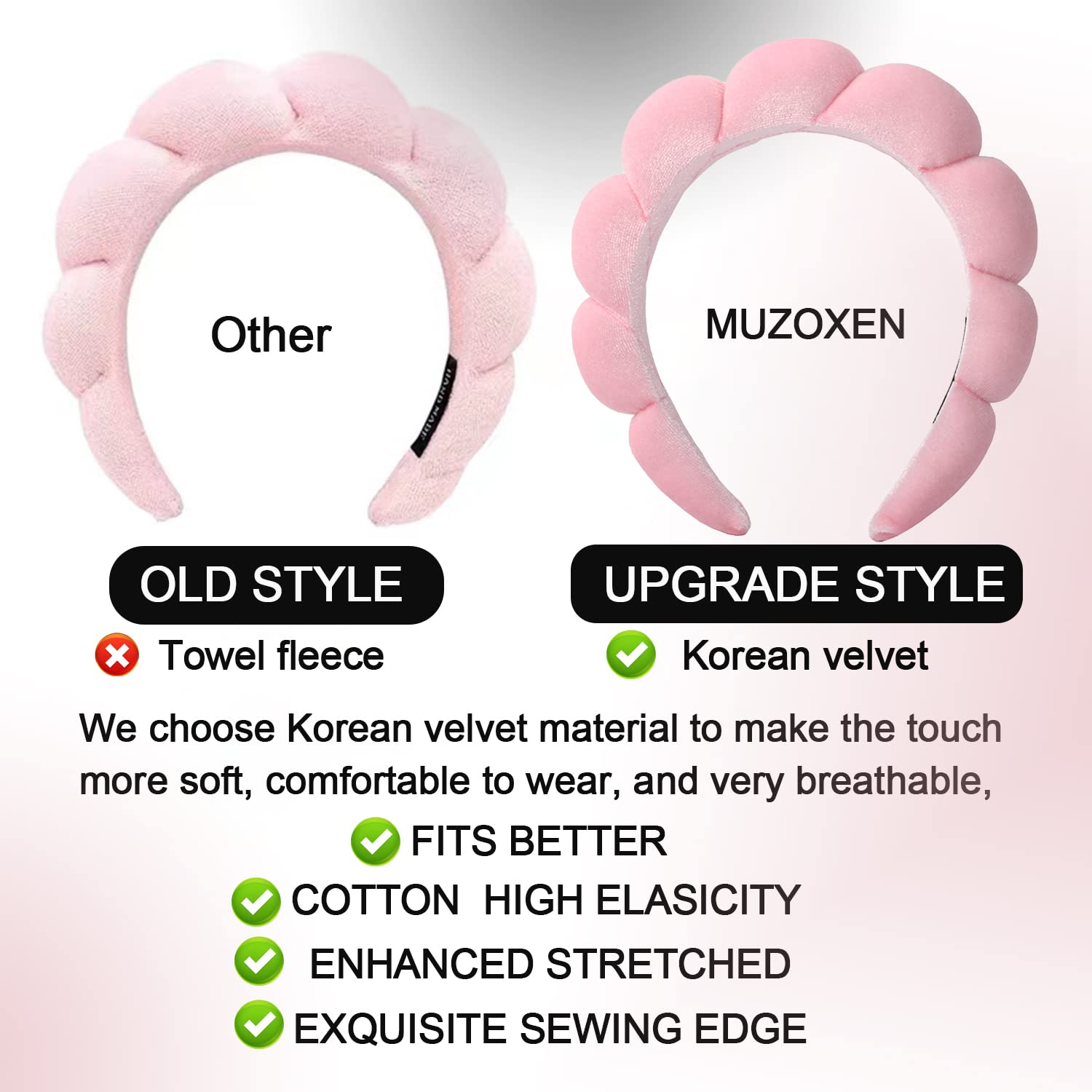 Luckybear Spa Headband for Face Washing, Velvet Makeup Headband with Face Wash Wristbands - White