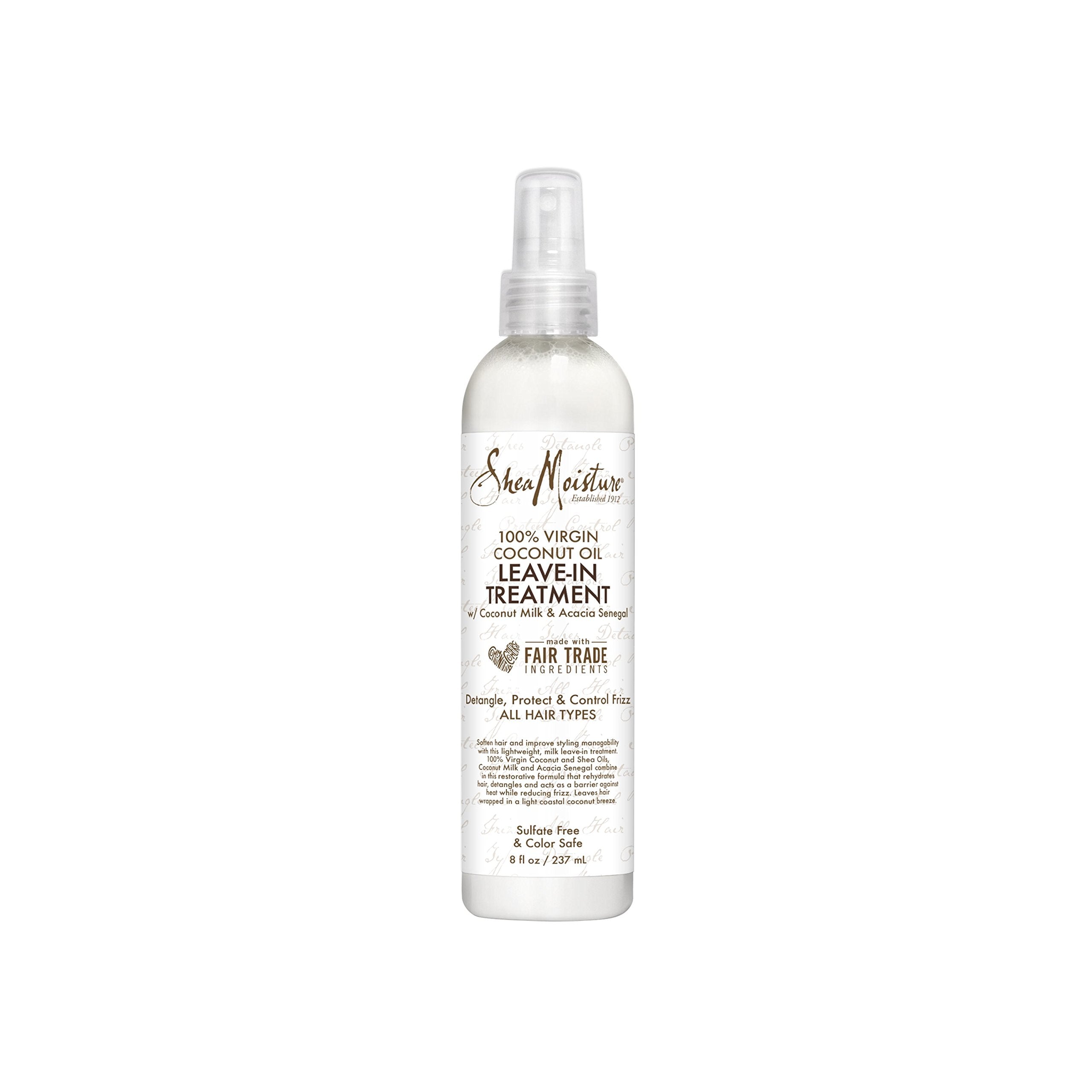 Shea Moisture 100% Virgin Coconut Oil Leave-in Treatment, Shine Curly and Tame Frizz for Tangle-Free Hair, All Natural certified