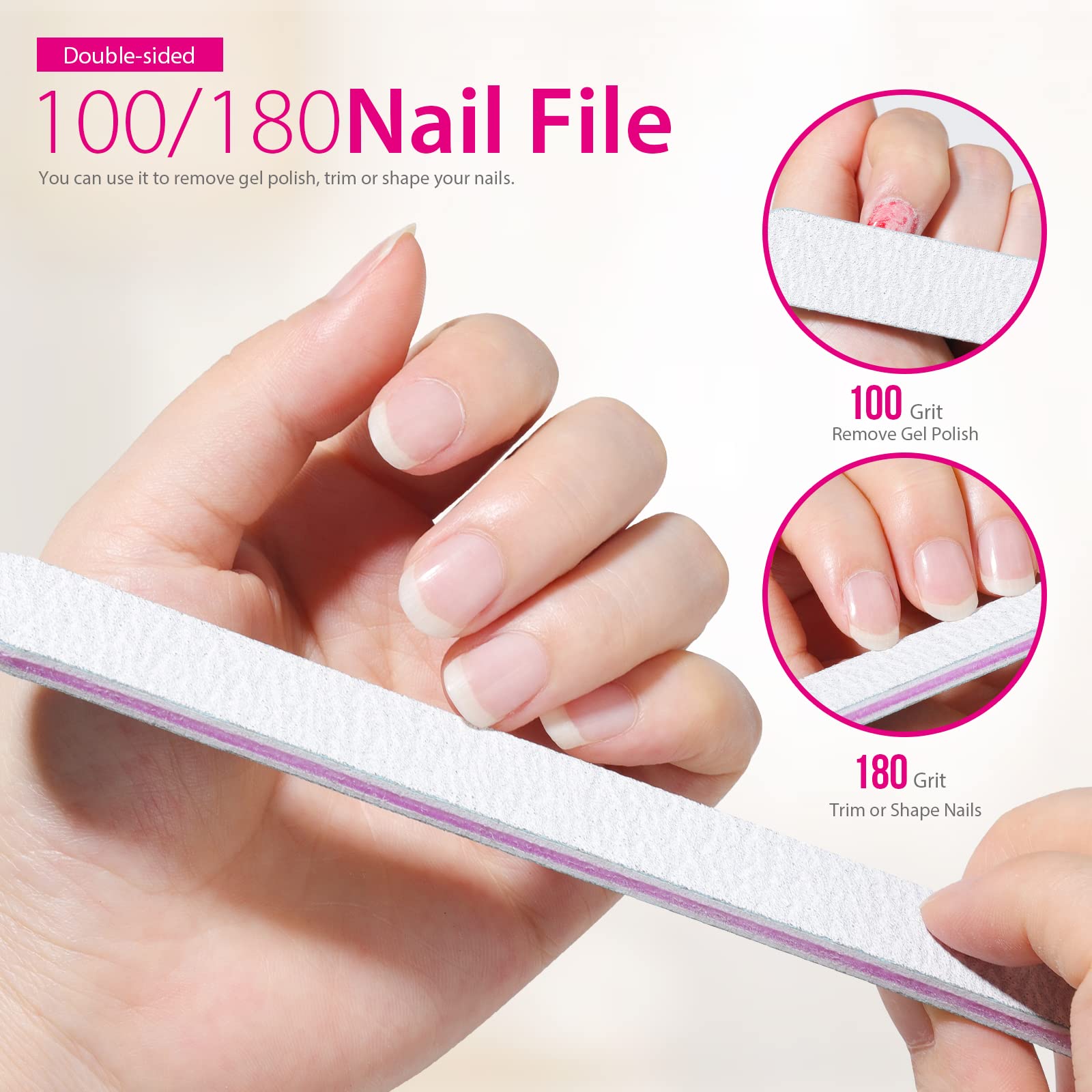 Teenitor Nail Gel Remover Tools Kit With Nail Remover Clips, Nail Remover Pads, Nail Brushes, Nail File Buffer, Cuticle Peeler B
