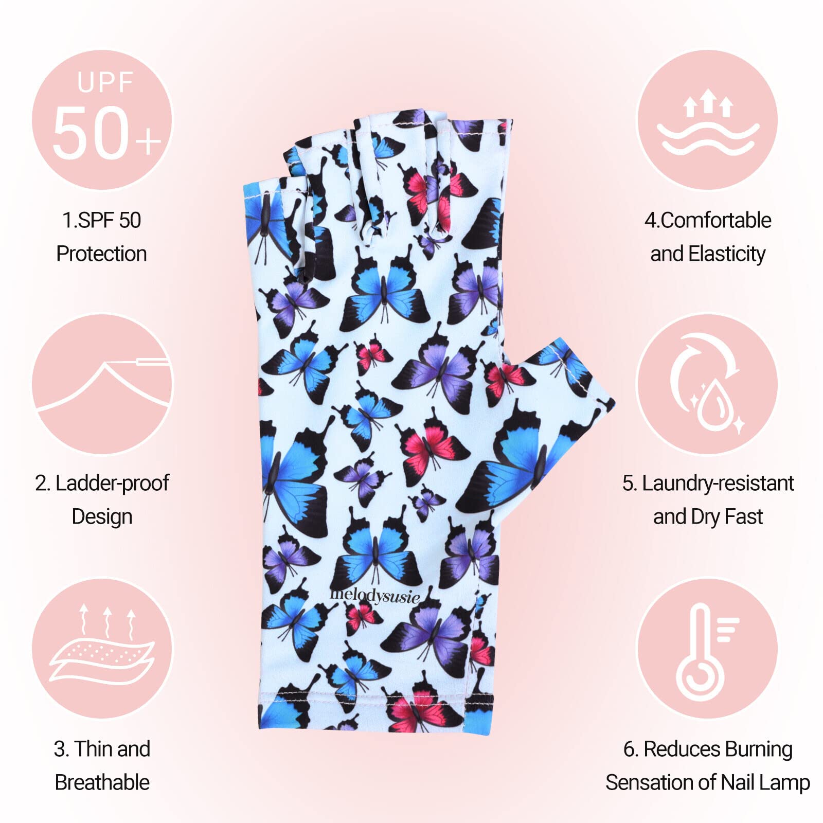 Melodysusie Uv Gloves For Nails, Uv Lamp Gloves For Manicures Protection, Colorful Butterfly Gel Manicure Gloves, Nail Art Skin