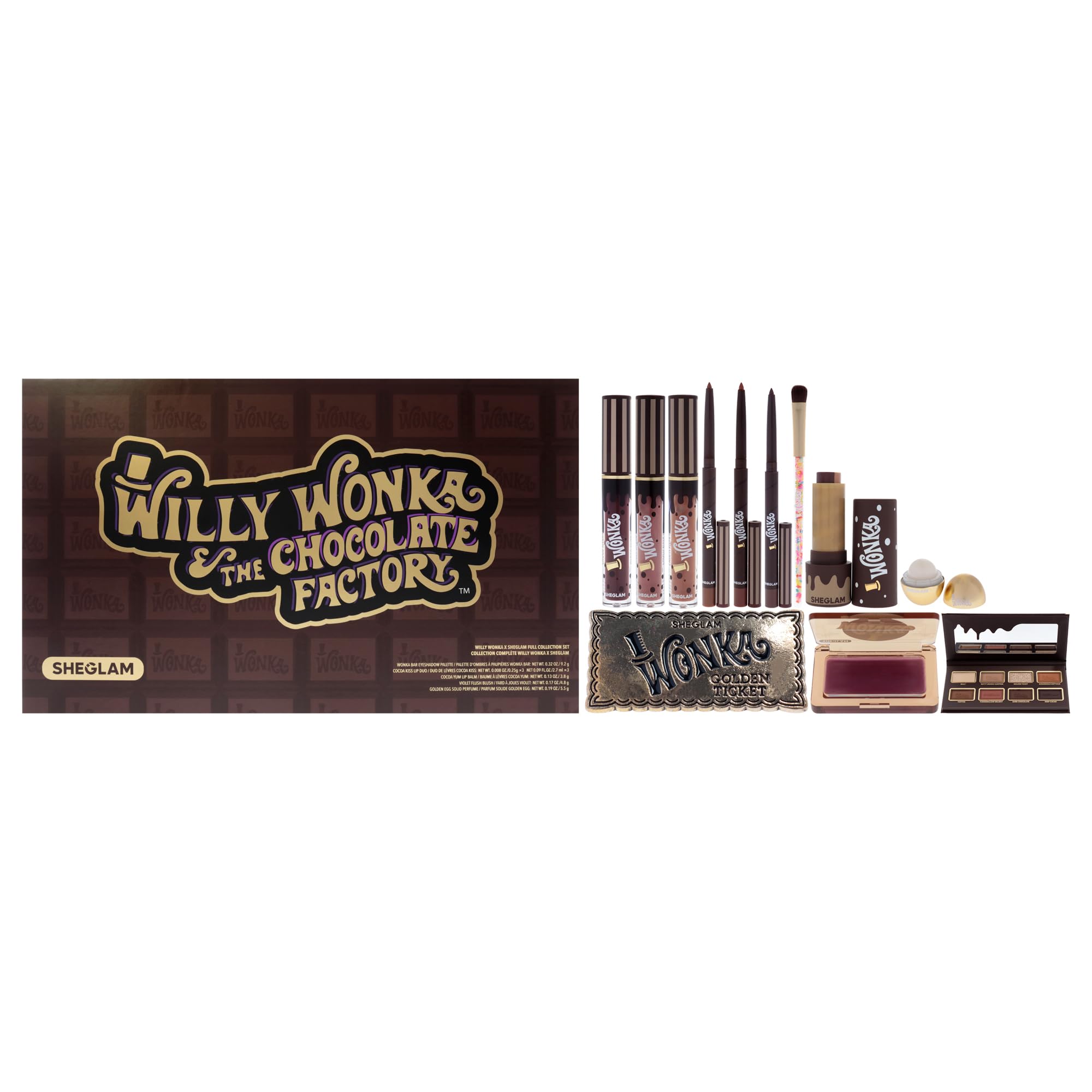 Sheglam Willy Wonka The Chocolate Factory Full Collection Set for Women - 12 Pc Gift Set with Golden Egg Solid Perfume, Eyeshado