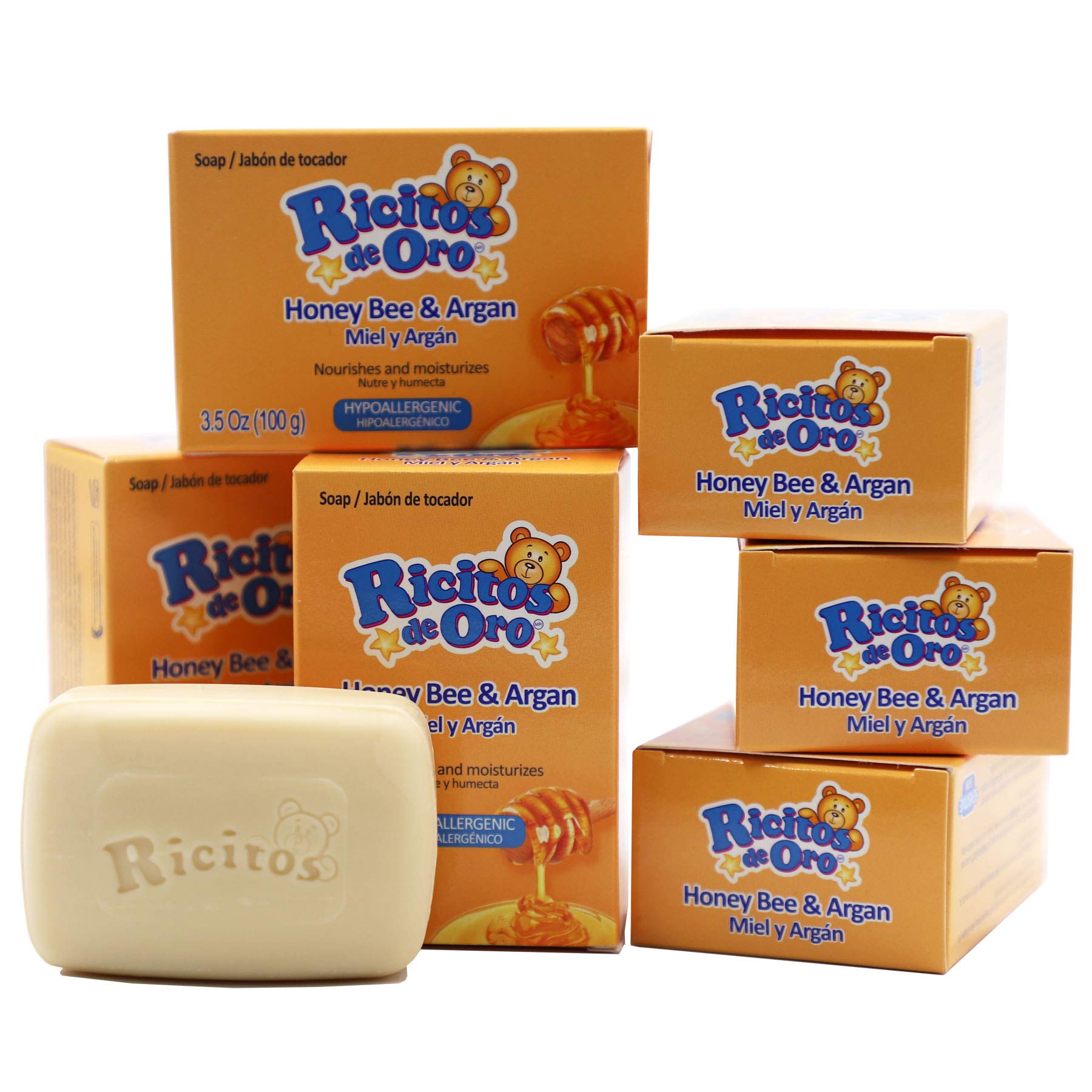 Ricitos de Oro Honey Bee Bar Soap, Hypoallergenic Bar Soap, Assists in Moisturizing Baby's Skin, Delicate Skin, 6-Pack of 3.5 Oz