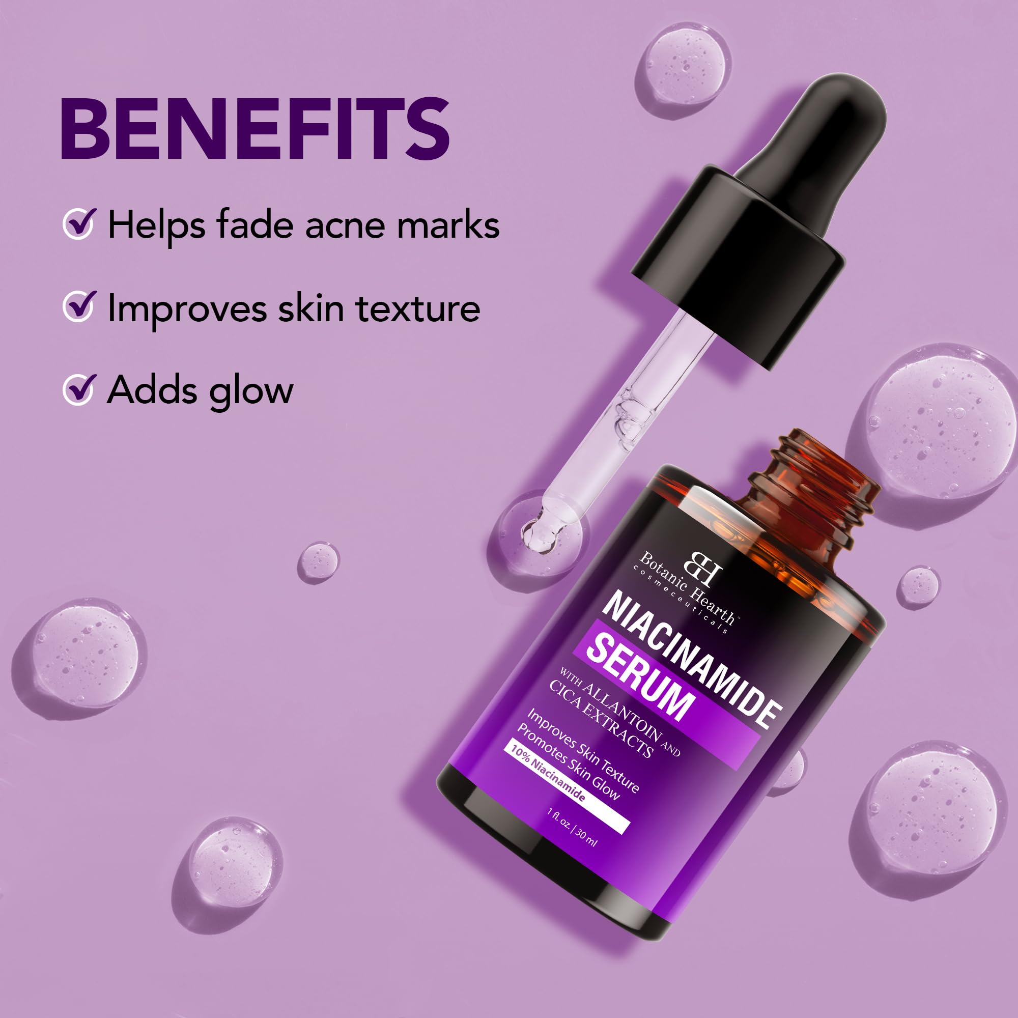 Botanic Hearth 10% Niacinamide Face Serum With Allantoin, Zinc Pca, Cica & Hyaluronic Acid | Minimize Pores, Correct Dark Spots,