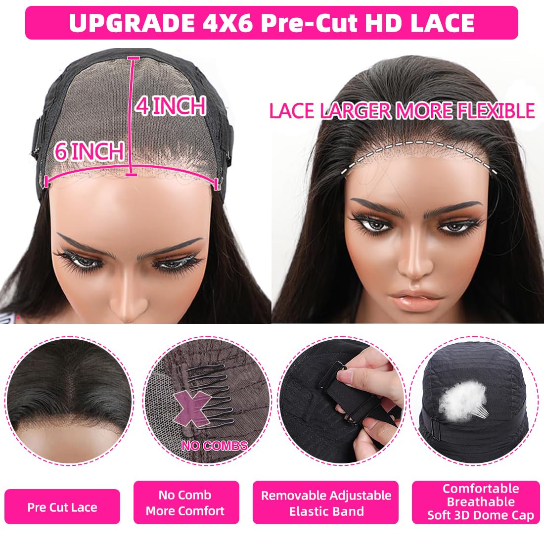 4Girl4Ever 24 Inch Body Wave Lace Front Wigs Human Hair Pre Cut Lace Glueless Wear And Go Wig For Black Woman 4X6 Hd Lace Closur
