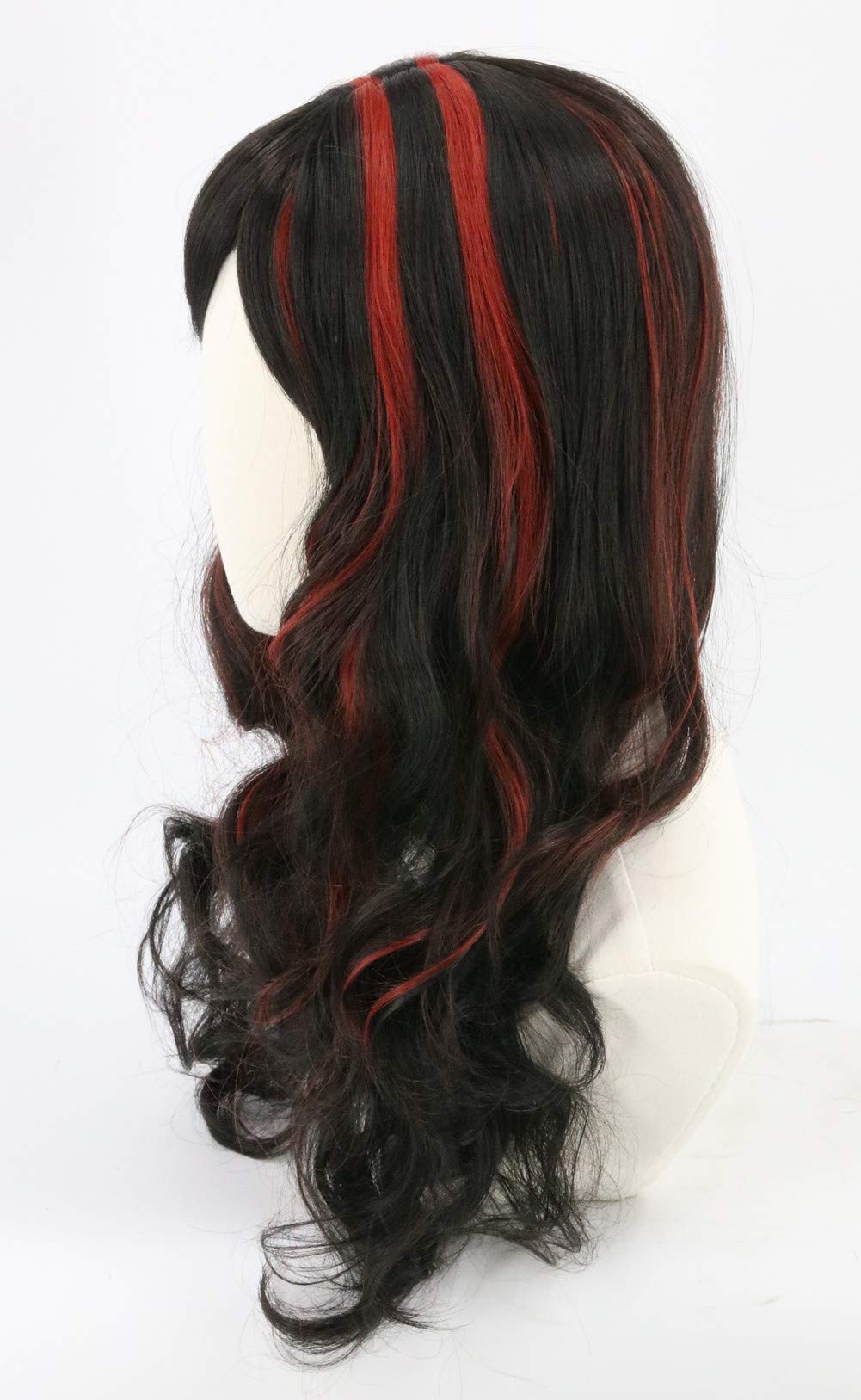 Topcosplay Kids Girls Child Wig Black Mixed Red Long Curly Halloween Outfit Vampire Witch Ghost Wig