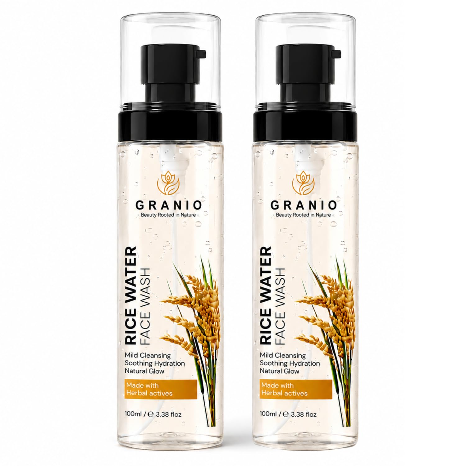 Granio Rice Water Face Wash With Herbal Actives For Glass Skin Glow | Gentle Hydrating Cleanser With Aloe Vera & Glycerin | Mild
