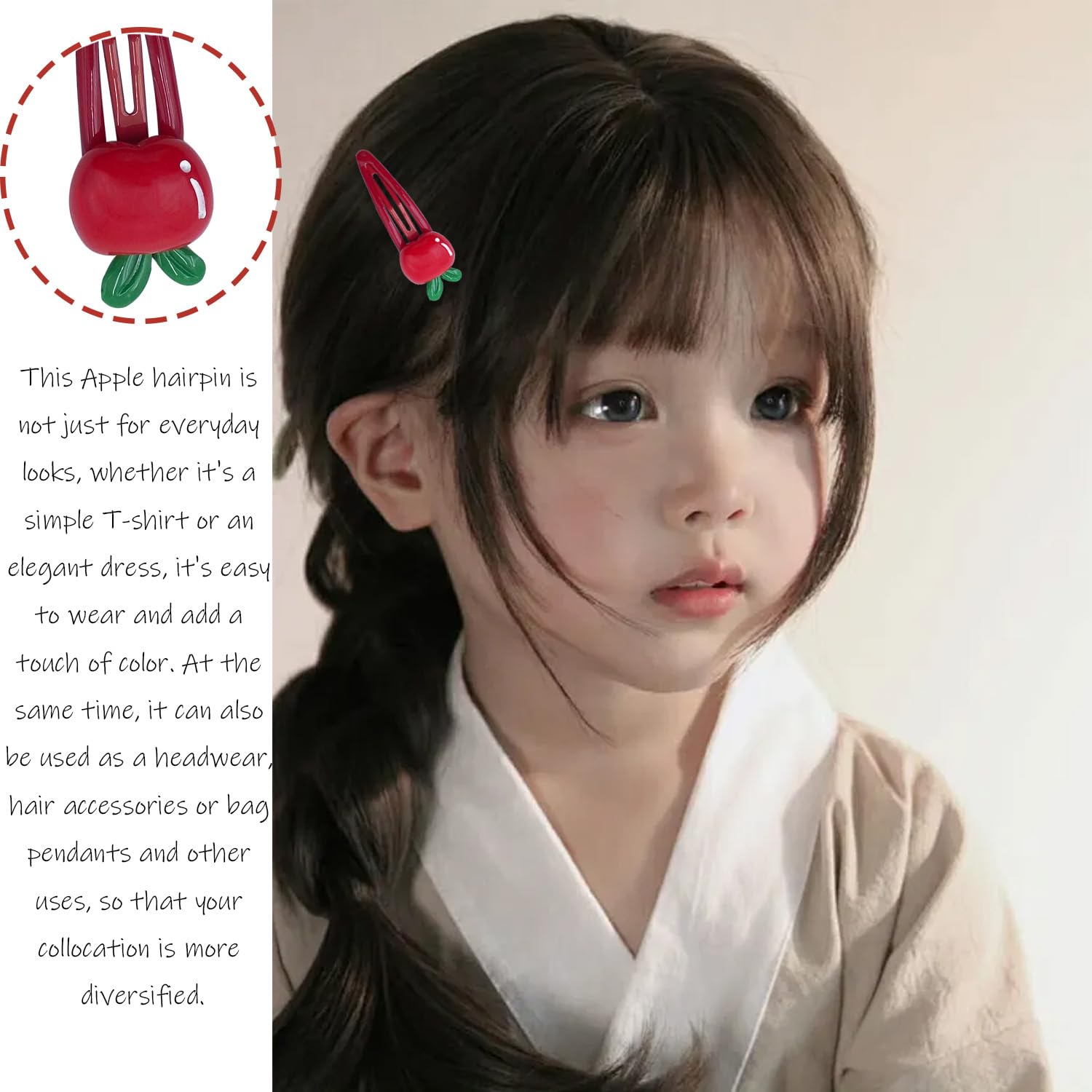 20Pcs Apple Snap Hair Clips Red Apple Hair Clips Apple Hair Barrettes Fruit Snap Hair Clips Fruit Snap Hair Accessories For Girl