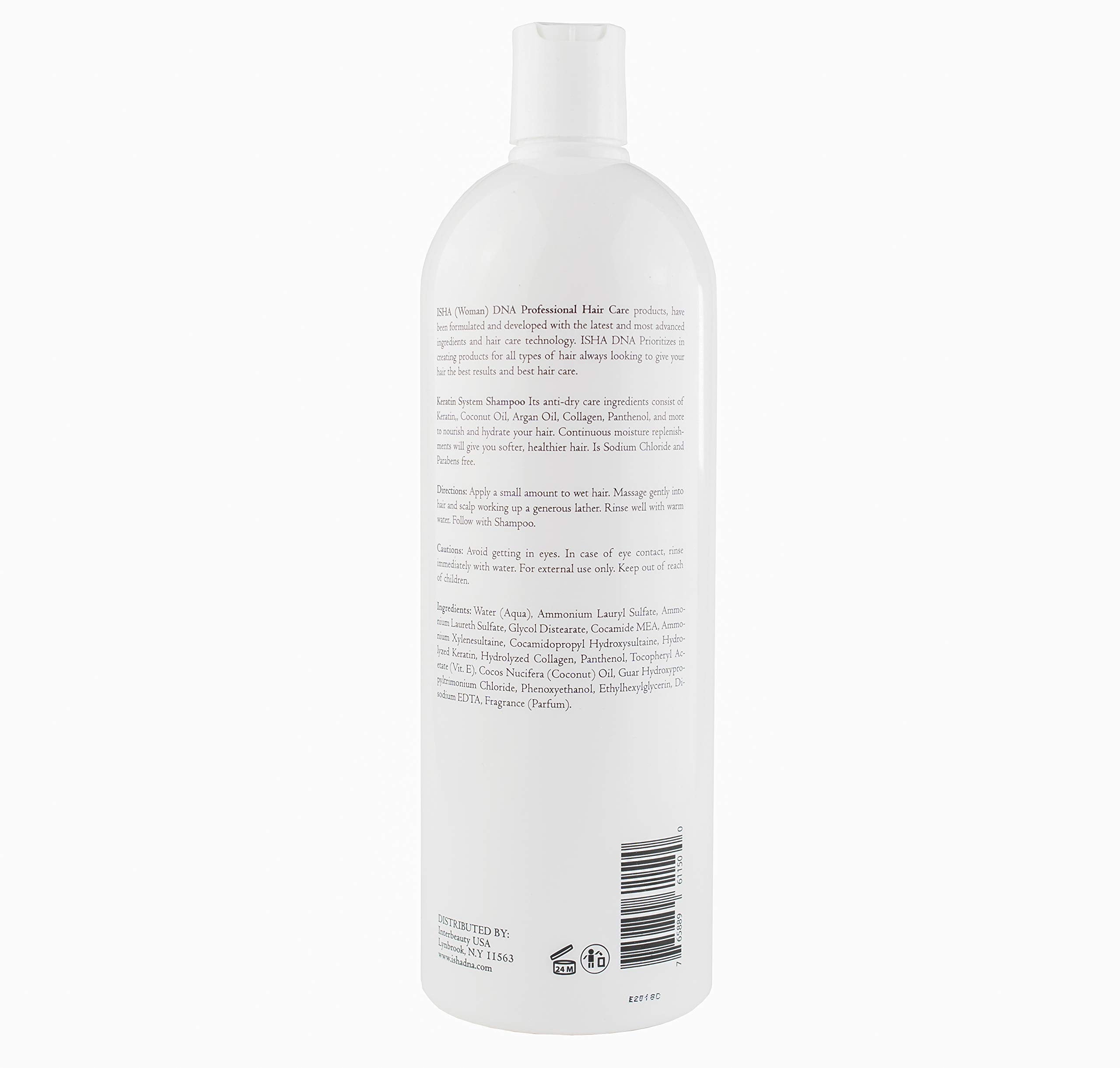ISHA DNA Keratin Treatment System Shampoo - Sulfate and Parabens Free - For Keratin-Treated and All Hair Types - Coconut Oil Inf