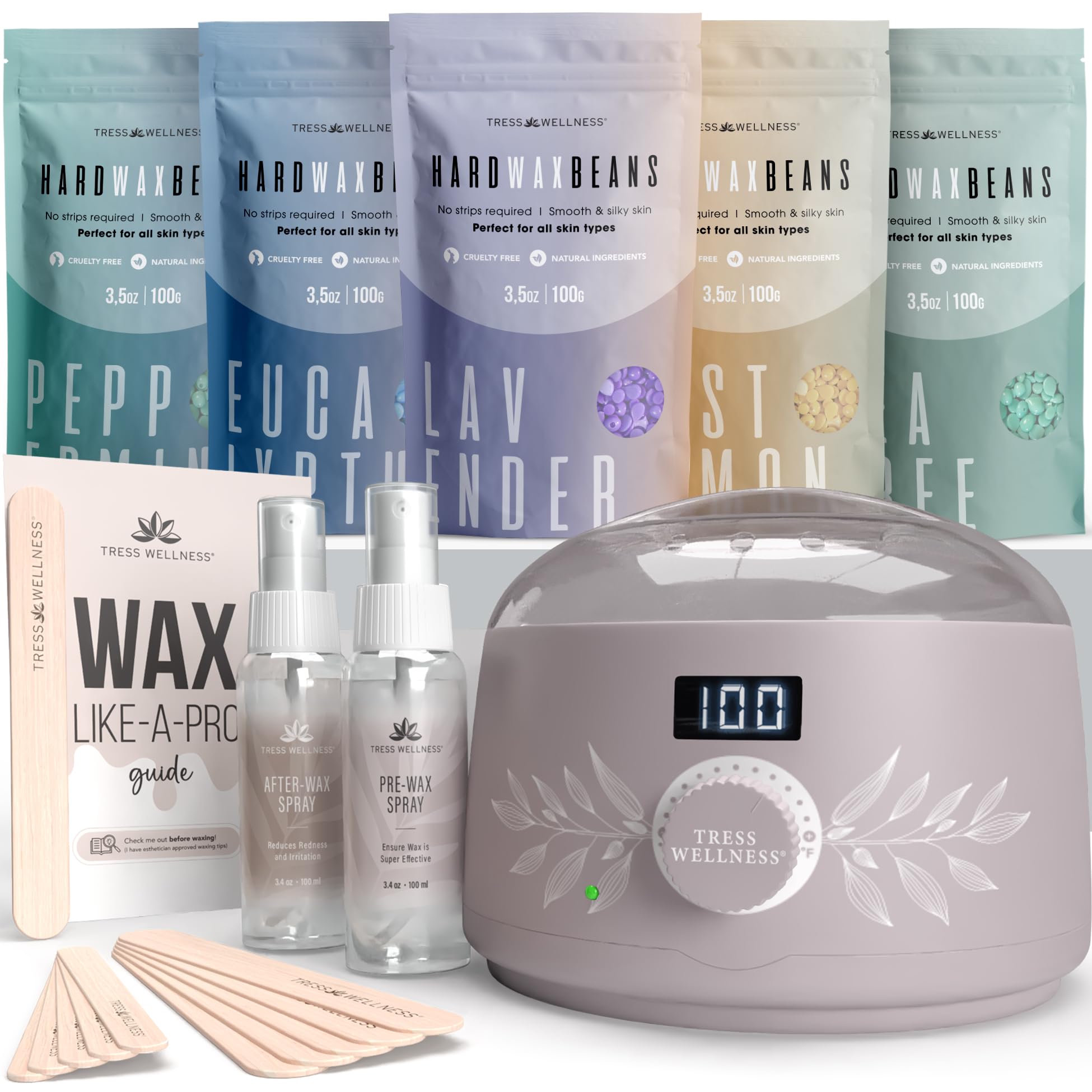 Tress Wellness Waxing Kit for Brazilian Wax - Easy to Use - For Sensitive Skin - Digital Display, Dusty Lilac