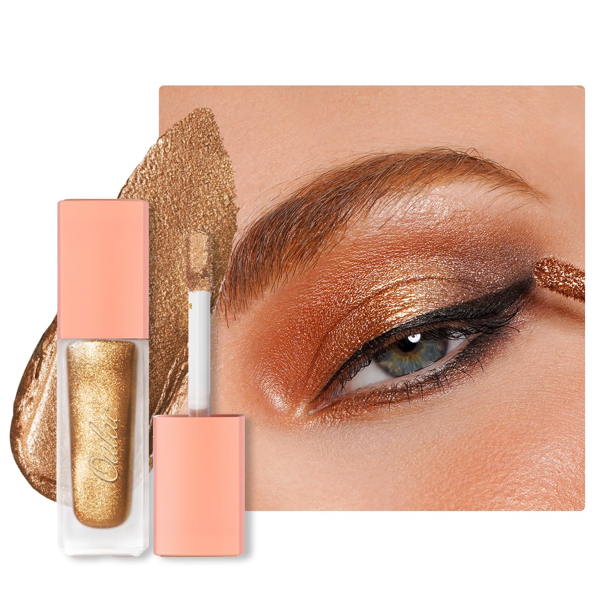 Oulac Liquid Glitter Eyeshadow - Metallic Golden Liquid Eyeliner Shimmer Eye - Non-Creasing, Lightweight, Moisturizing Formula -