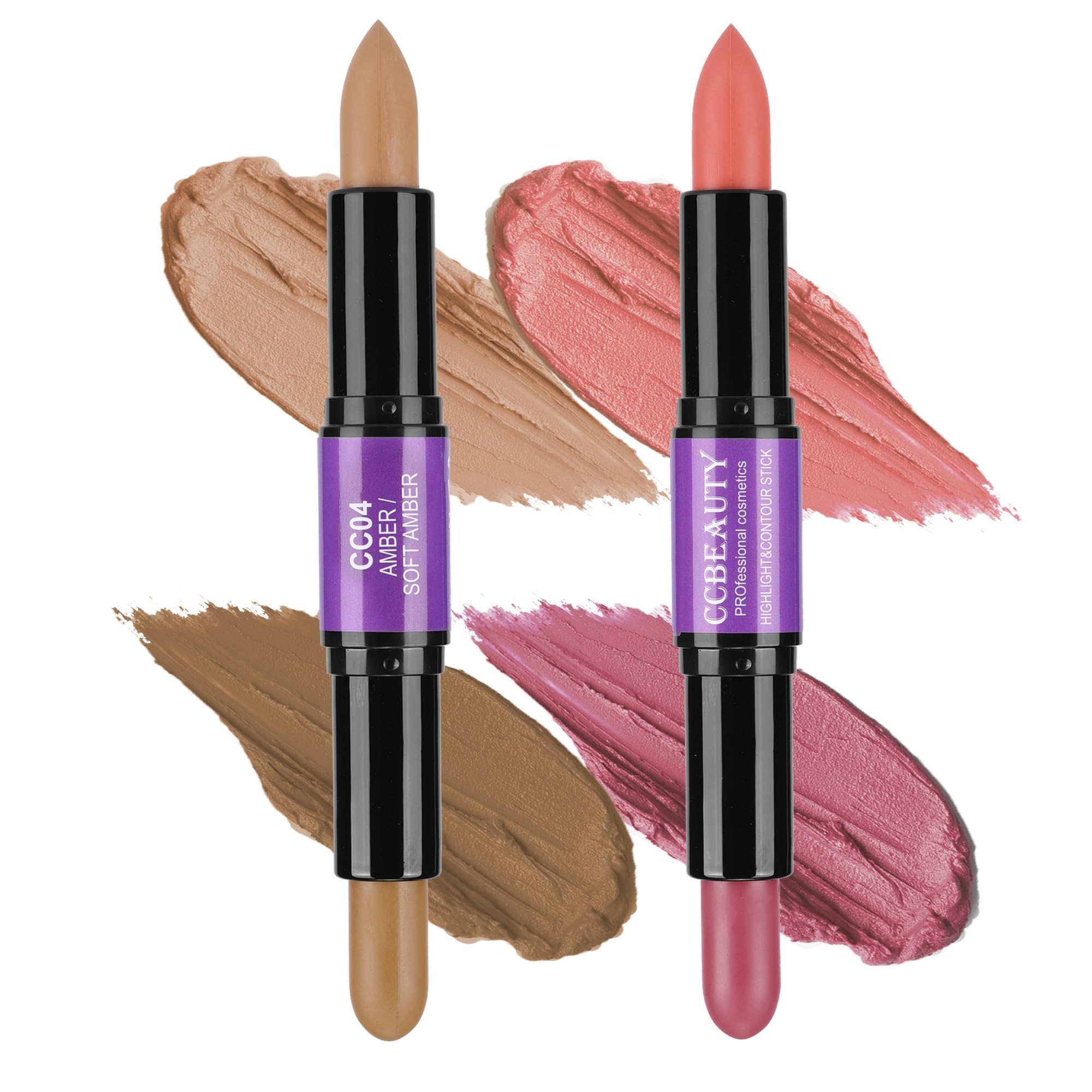 Ccbeauty 2Pcs 2-In-1 Matte Contour Concealer Stick Cool Tone With Blush,Cream Blendable Bronzer & Blusher For Cheeks & Lip,Long