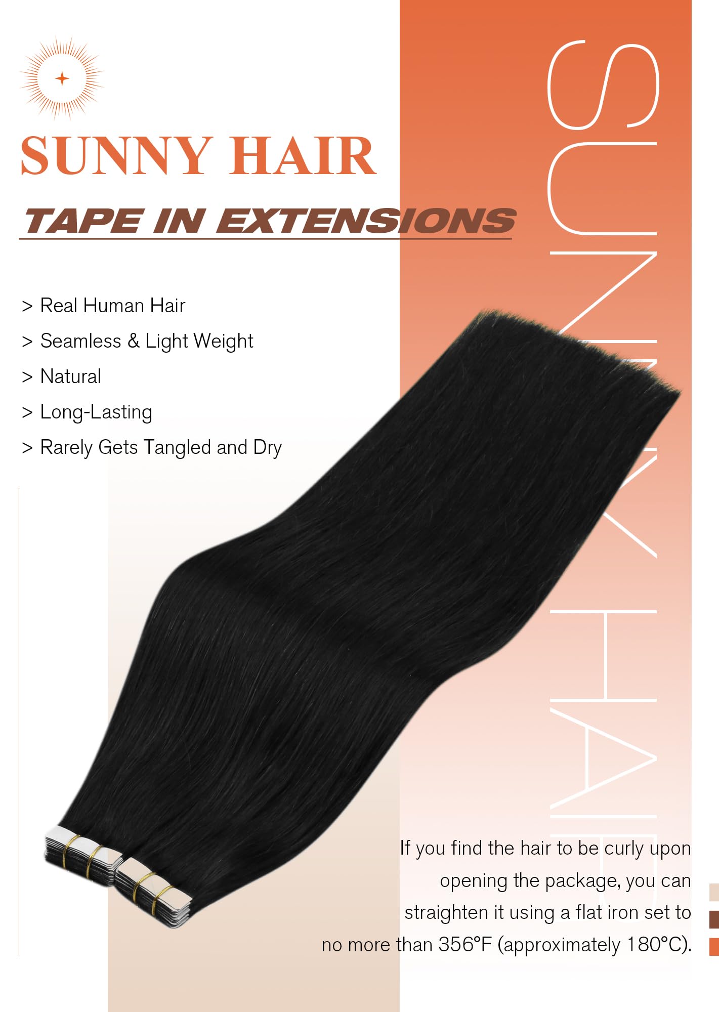 Sunny Hair Tape in Hair Extensions Real Human Hair Invisible Remy Hair Extensions Tape ins for Women Natural Black 14 inch 20Pcs