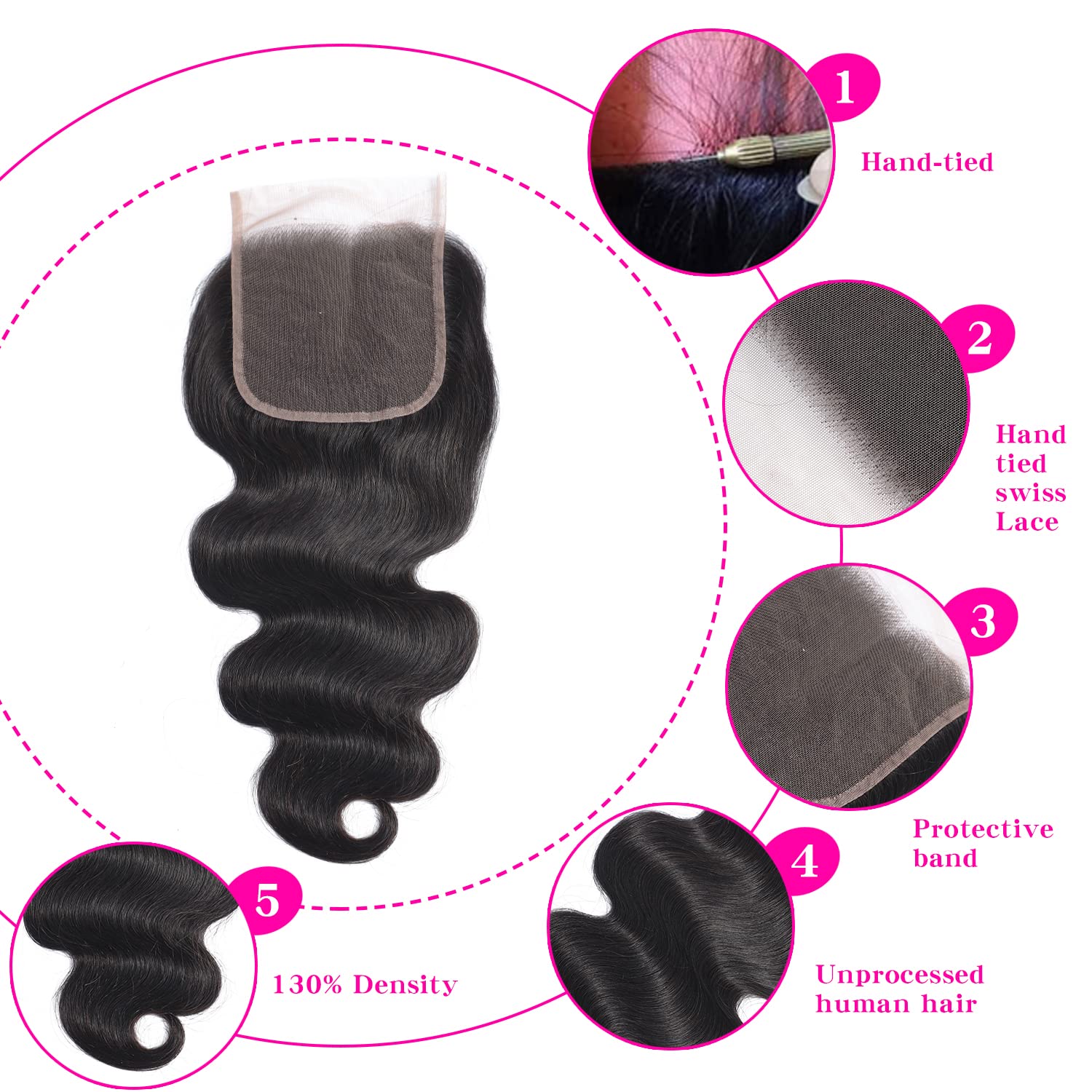 Selina 5X5 Lace Closure Brazilian Body Wave Closure Lace Closure Human Hair Unprocessed Human Hair Brazilian Virgin Hair Free Pa