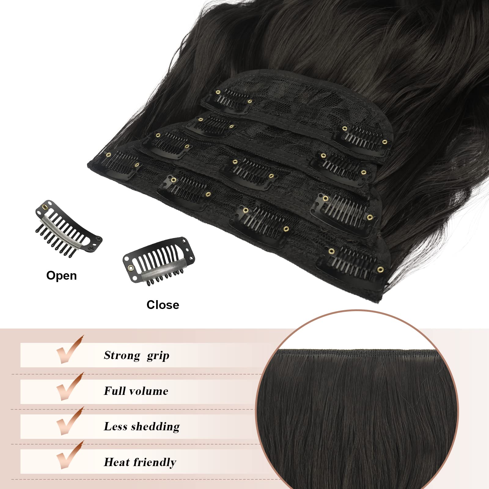 FESHFEN Clip in Hair Extensions - 4 PCS Long Wavy Thick Clip in Hairpieces Full Head Soft Synthetic Hair Extension for Women, Na