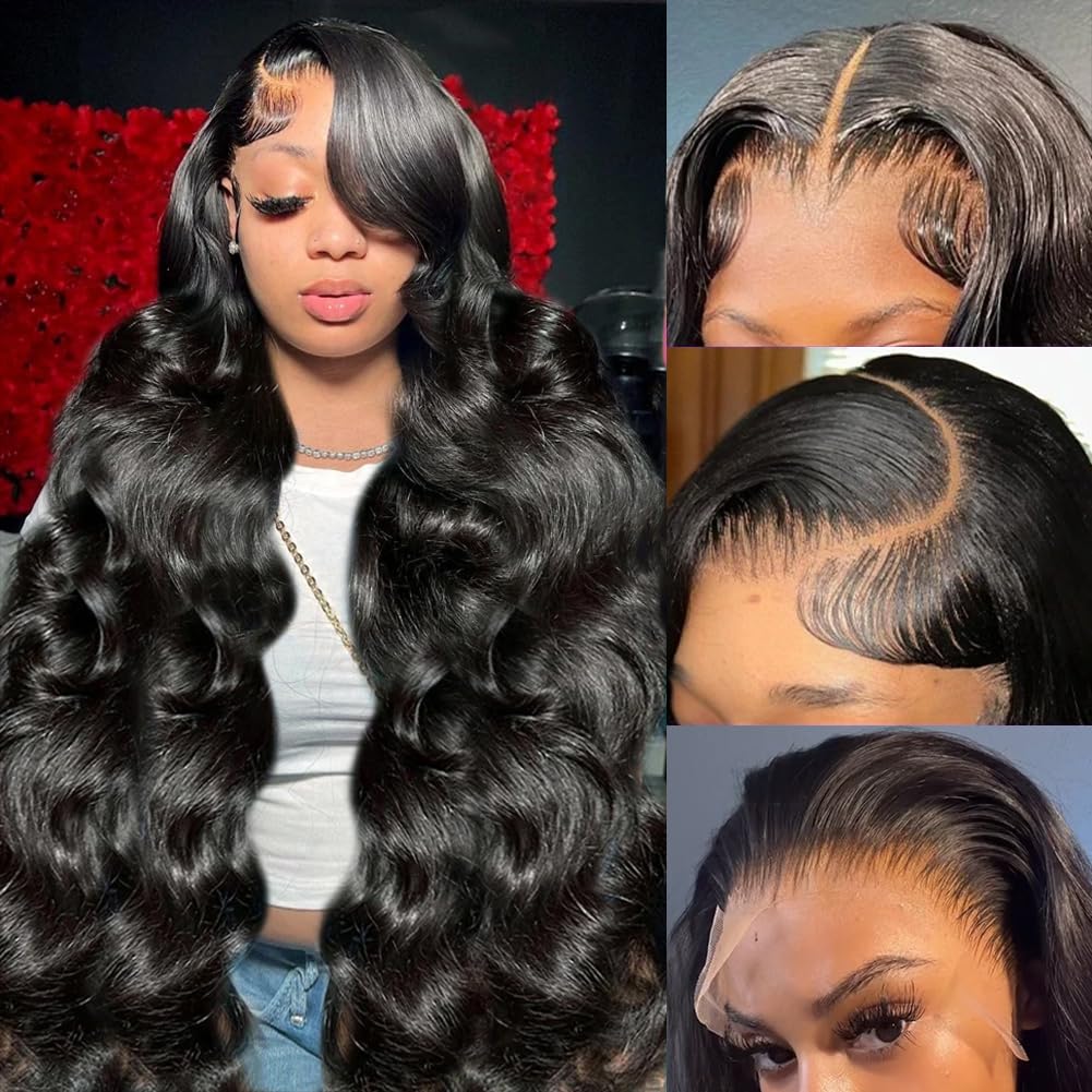 Yamikk 13x6 HD Lace Front Wigs Human Hair Pre Plucked Bleached Knots 180 Density Body Wave Frontal Wigs For Women With Baby Hair