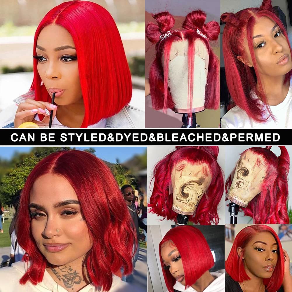 Pre Plucked 13X4 Straight Red Bob Wig Human Hair Lace Frontal Wigs With Baby Hair Natural Hairline 100% Unprocessed Human Virgin