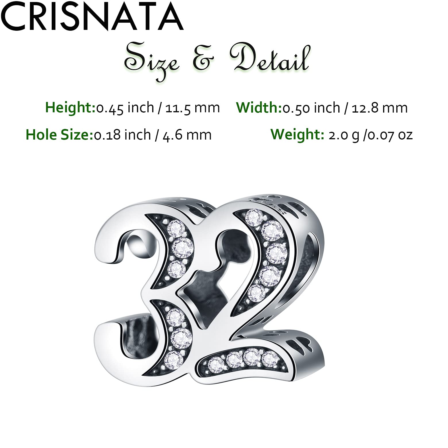 32 Birthday Charms fits Pandora Wedding Bracelet, 925 Sterling Silver 32nd Anniversary CZ Beads, Number 32 Years Old Gifts for C