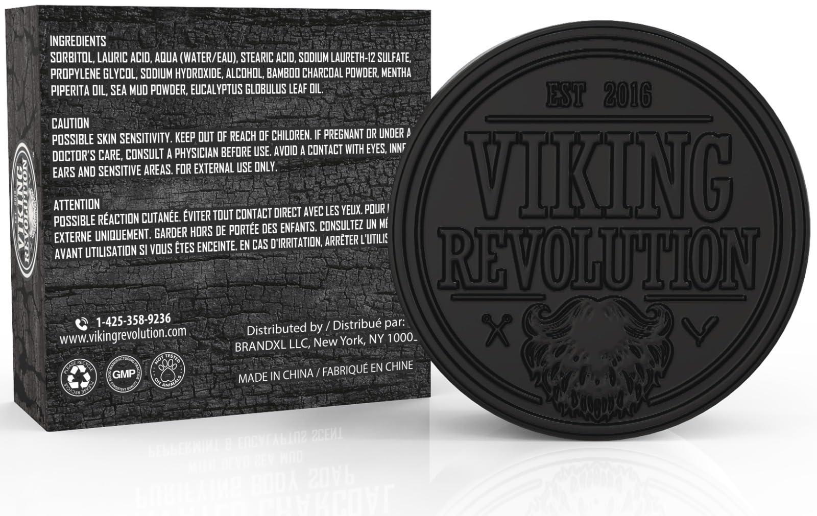 Viking Revolution Activated Charcoal Soap for Men, Peppermint & Eucalyptus, 0.7 Fl Oz, Cleanses Blackheads, Face & Body