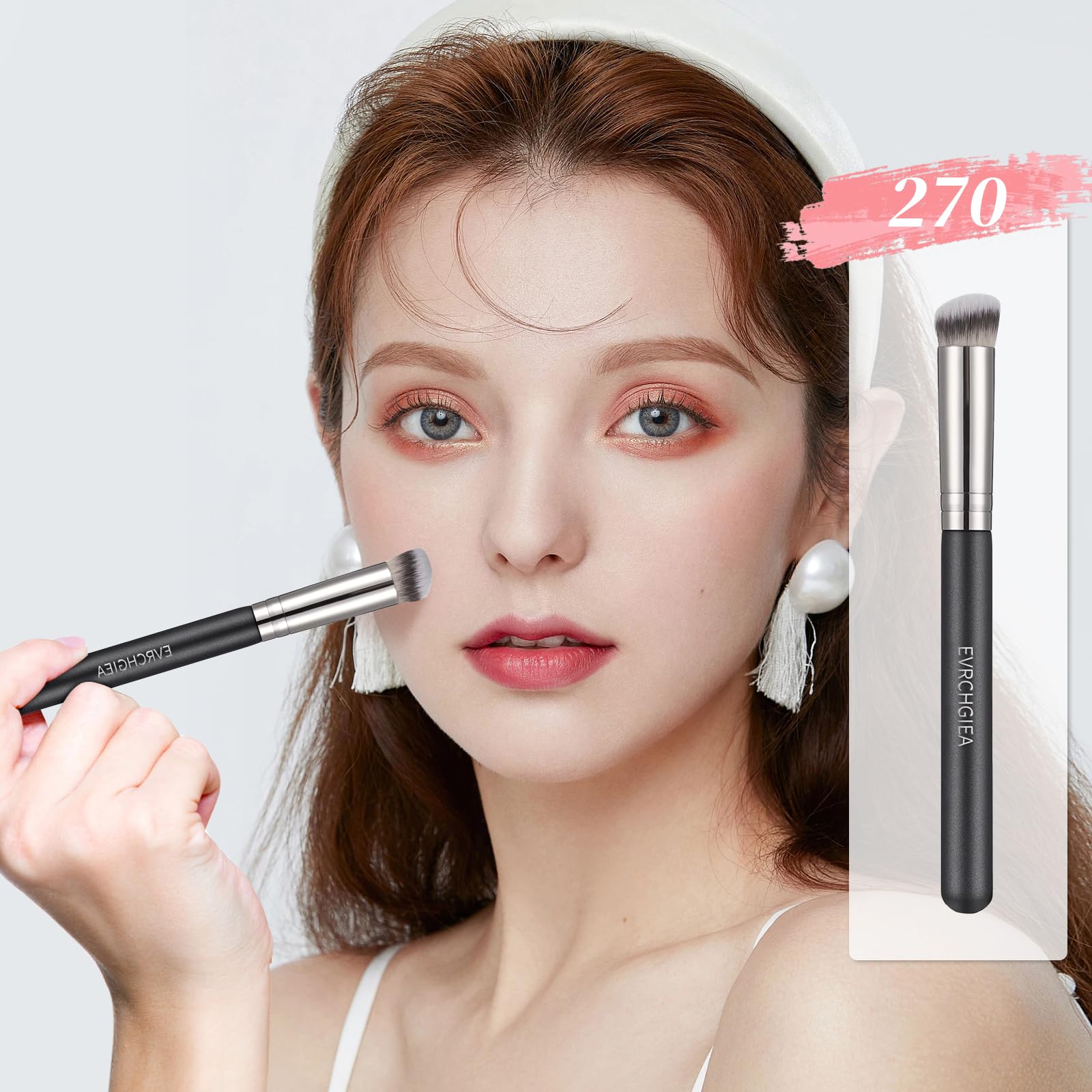 EVRCHGIEA Angled Flat Concealer Brush Set - 2pcs Dense Under Eye & Nose Contour Brushes for Liquid Foundation, Cream, & Powder Blending