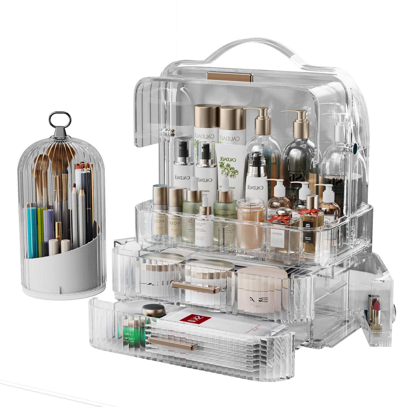 Makeup Organizers Skincare Organizers With 2-Layer Box And Transparent Cover Waterproof Dustproof Cosmetics Display Cases With B