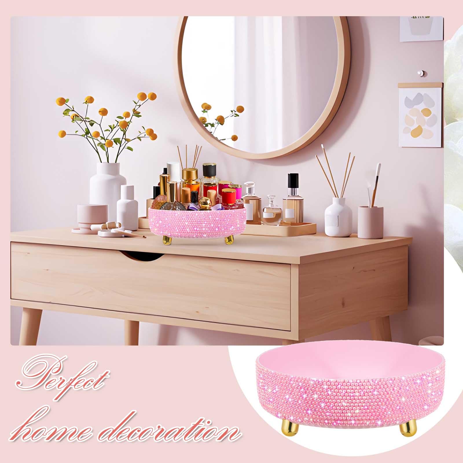 Honeydak Bling Perfume Makeup Organizer Rhinestone Bathroom Organizers and Storage 360 Rotating Makeup Organizer for Countertop