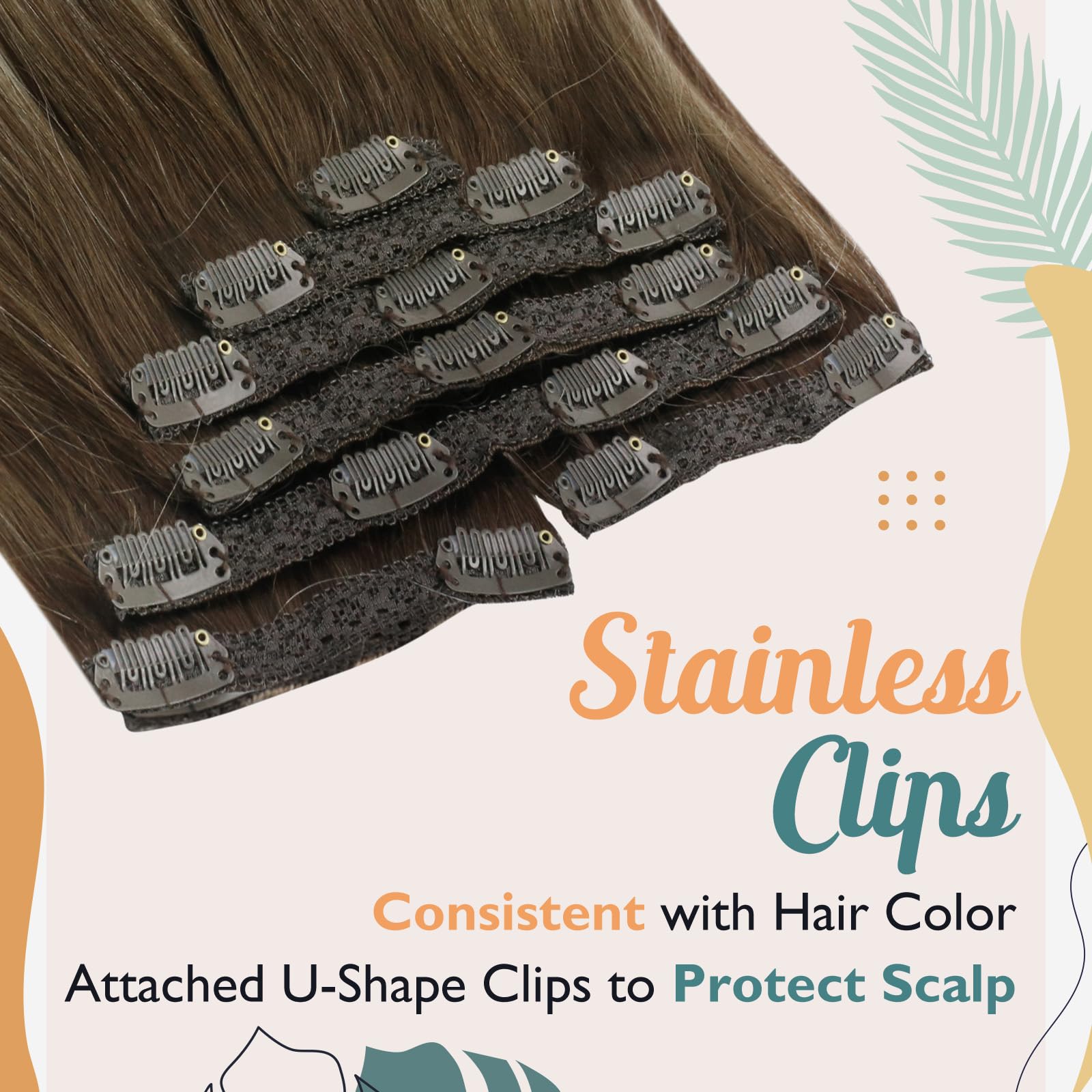 Ve Sunny Clip On Hair Extensions Human Hair Balayage Clip In Extensions Brown Blonde Clip In Human Hair Extensions Dark Brown Om