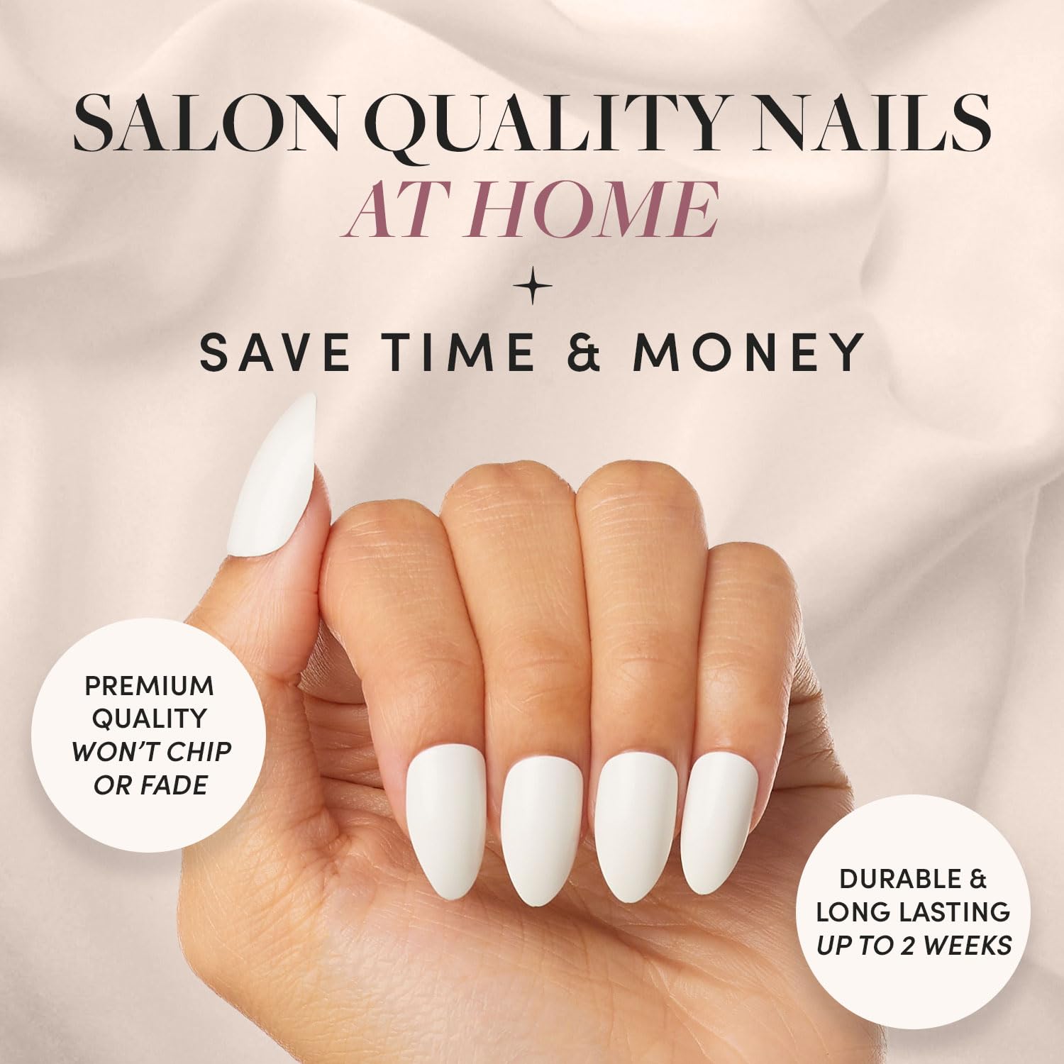 Glamnetic Press On Nails - Angel | Opaque White Short Almond Nails, Reusable | 12 Sizes - 24 Nail Kit