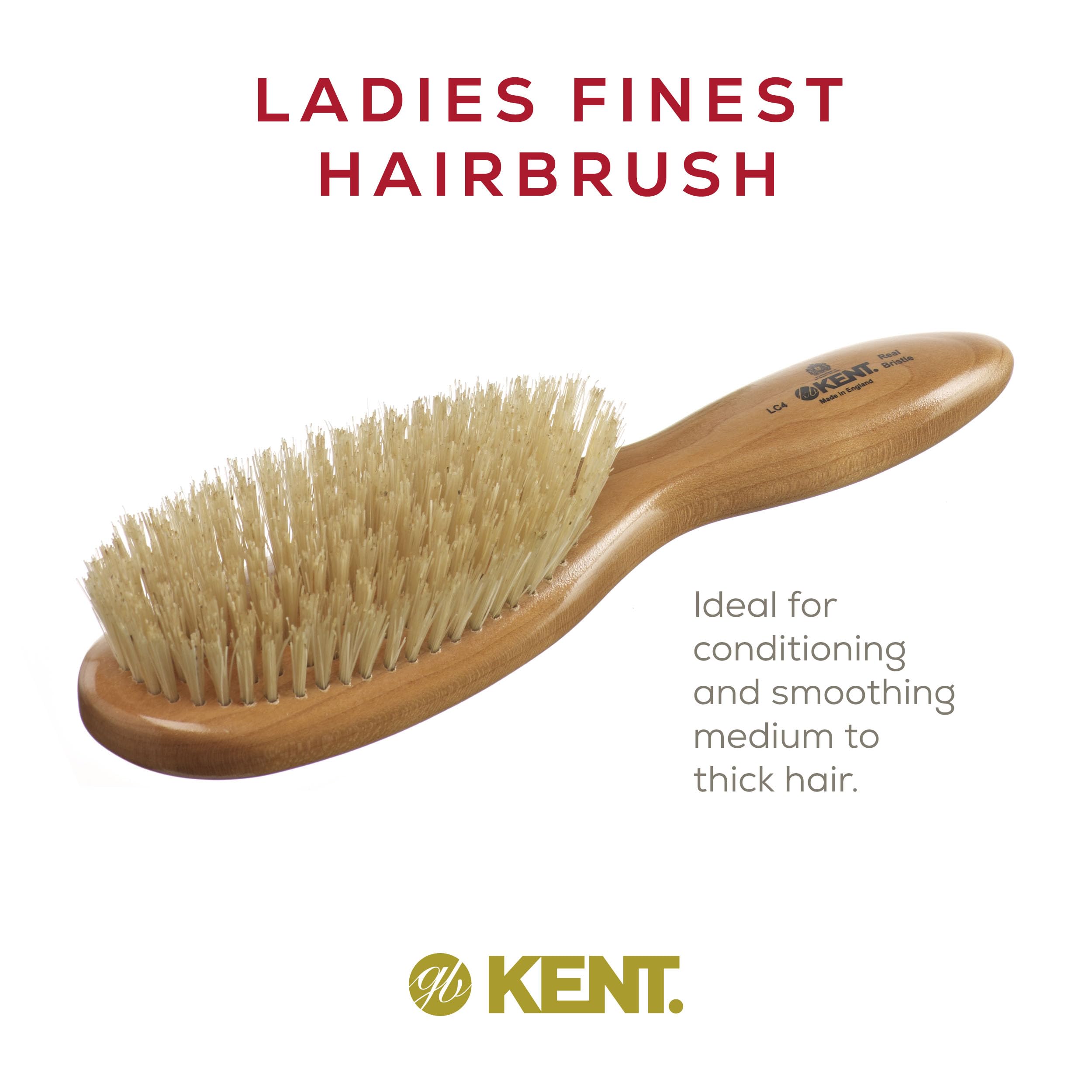Kent LC4 Finest Hair Brushes for Women Detangler Dry Brush Made of Cherrywood - Boar Bristle Oval Hairbrush for Medium Thick Hai
