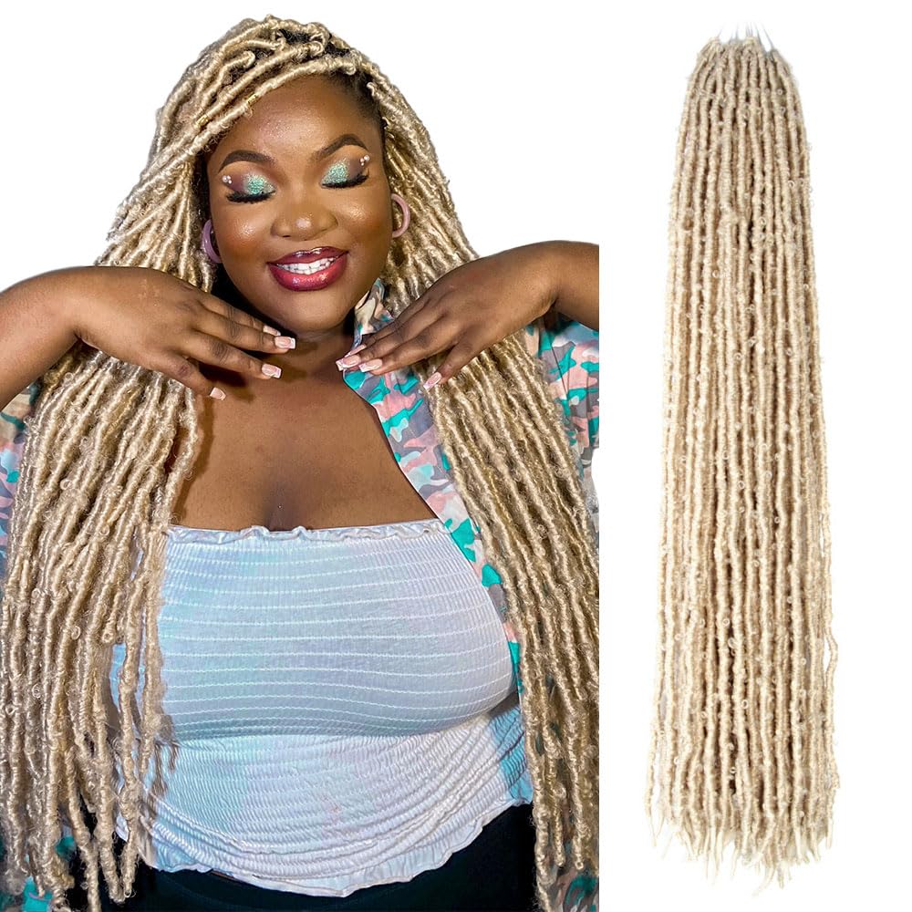 BOHOBABE 18 Inch Light Weight Butterfly Locs Crochet Hair 8 Packs Long Distressed Butterfly Faux Locs Crochet Hair, 613#(Blonde)