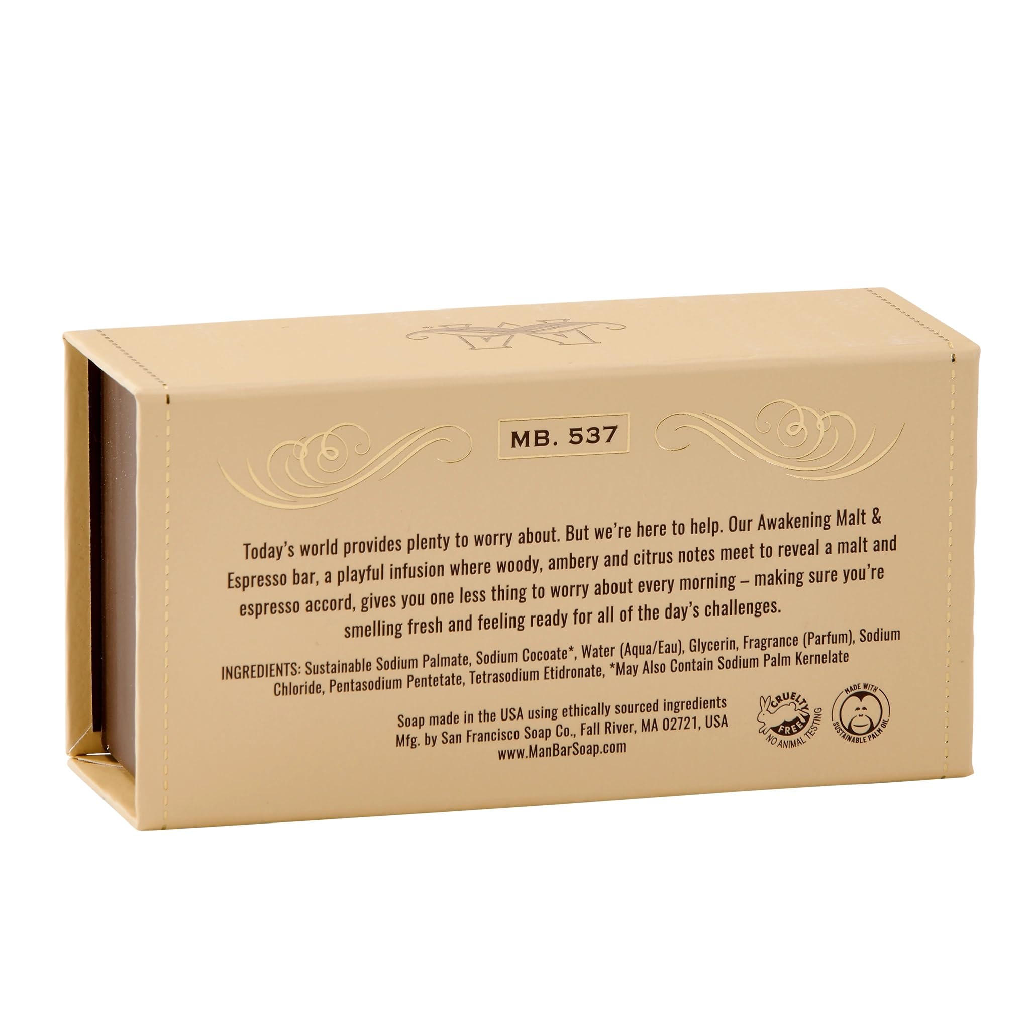 San Francisco Soap Company Malt and Espresso Fragrance Man Bar - Awakening - No Harmful Chemicals - Good for All Skin Types - Ma