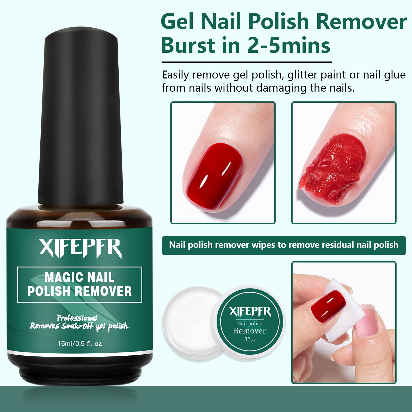 Xifepfr Gel Nail Polish Remover Kit - 2 Pack Gel Polish Remover With Latex Tape Peel Off Liquid & Manicure Tools, 2-5 Minutes Pr