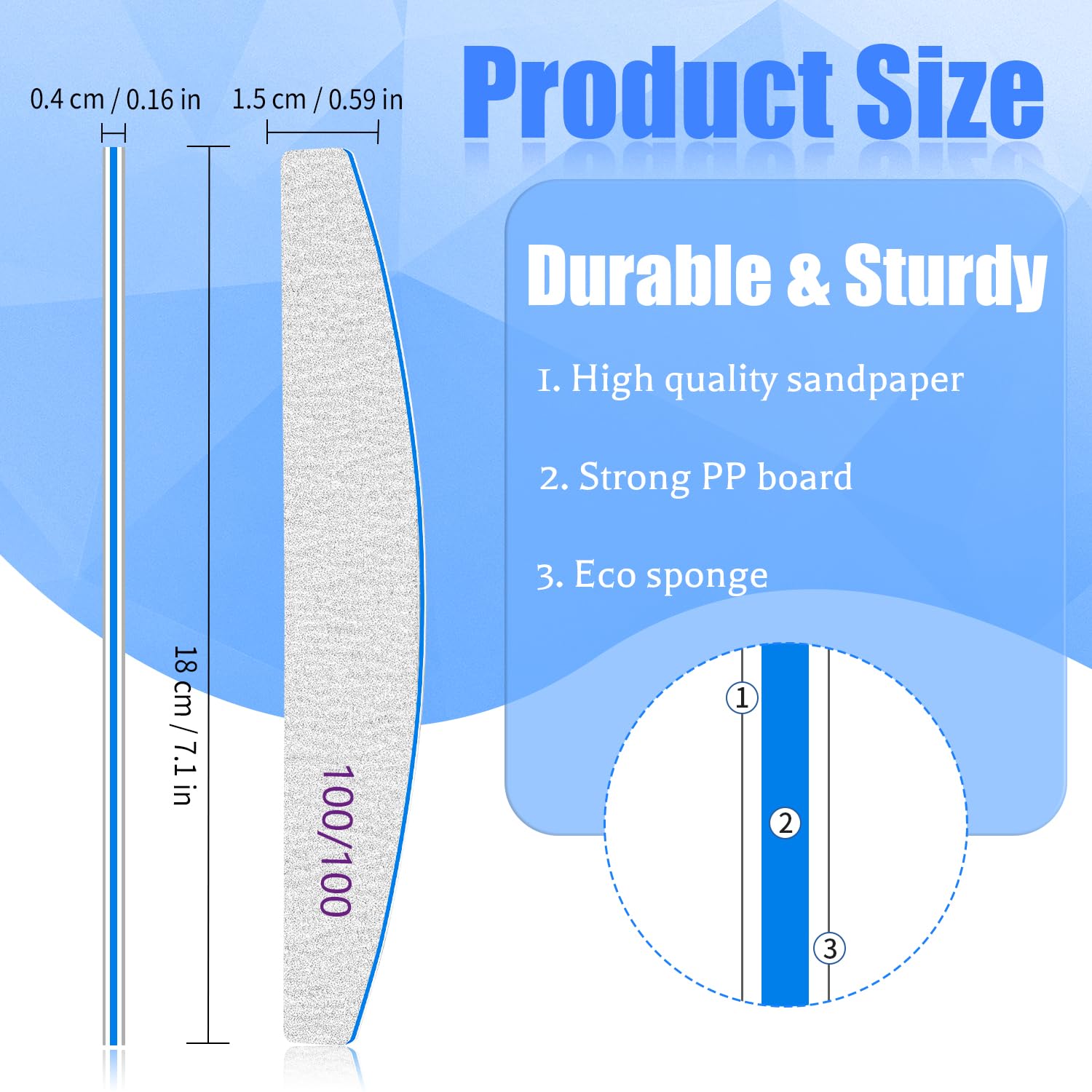 12 Pcs Nail Files For Acrylic Nails, 100/100 Grit Nail File For Poly Nail Extension Gel Emery Boards Nail Files Doubled Sides Co